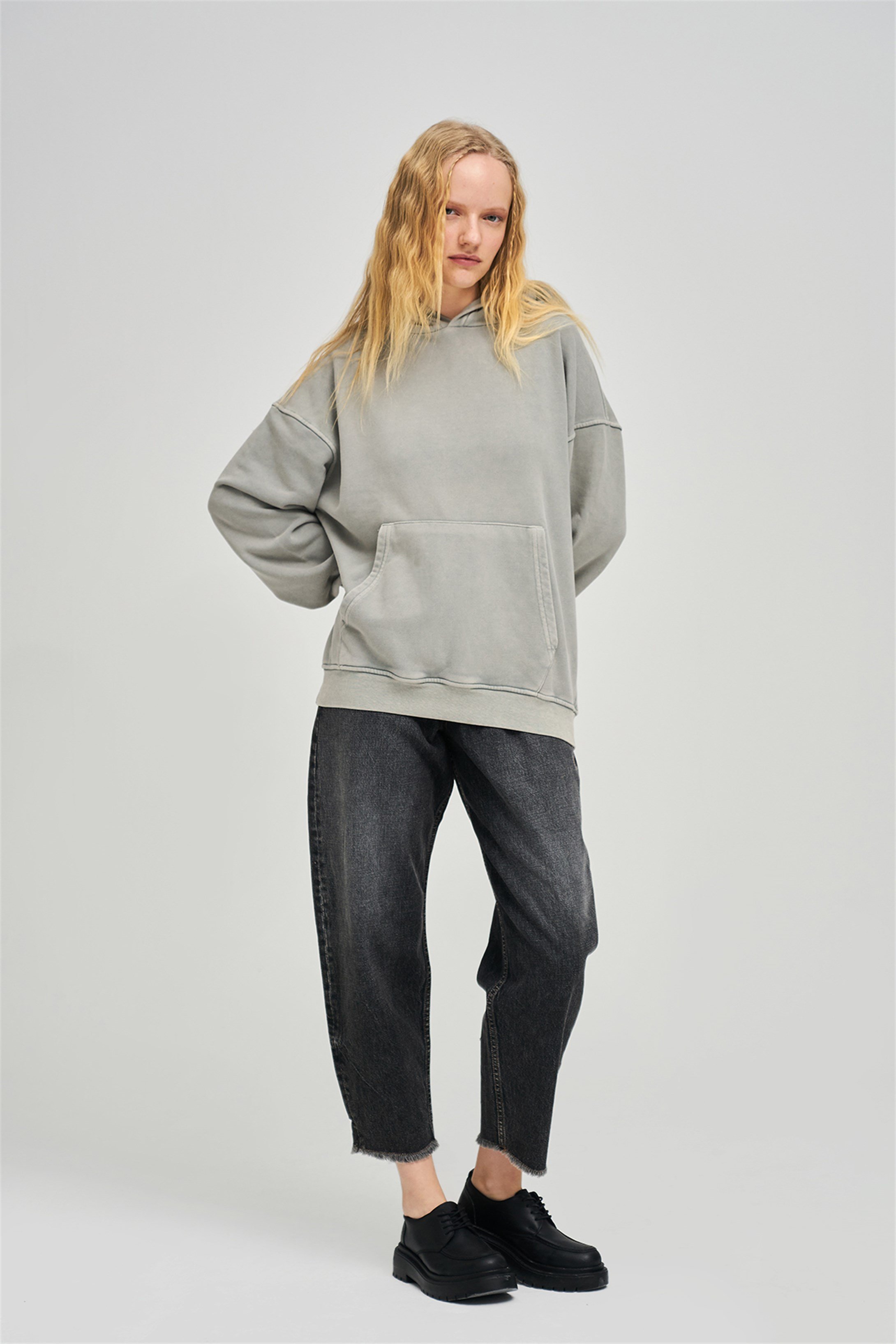 Trendiz Exclusive Basic Yıkamalı Sweatshirt Gri