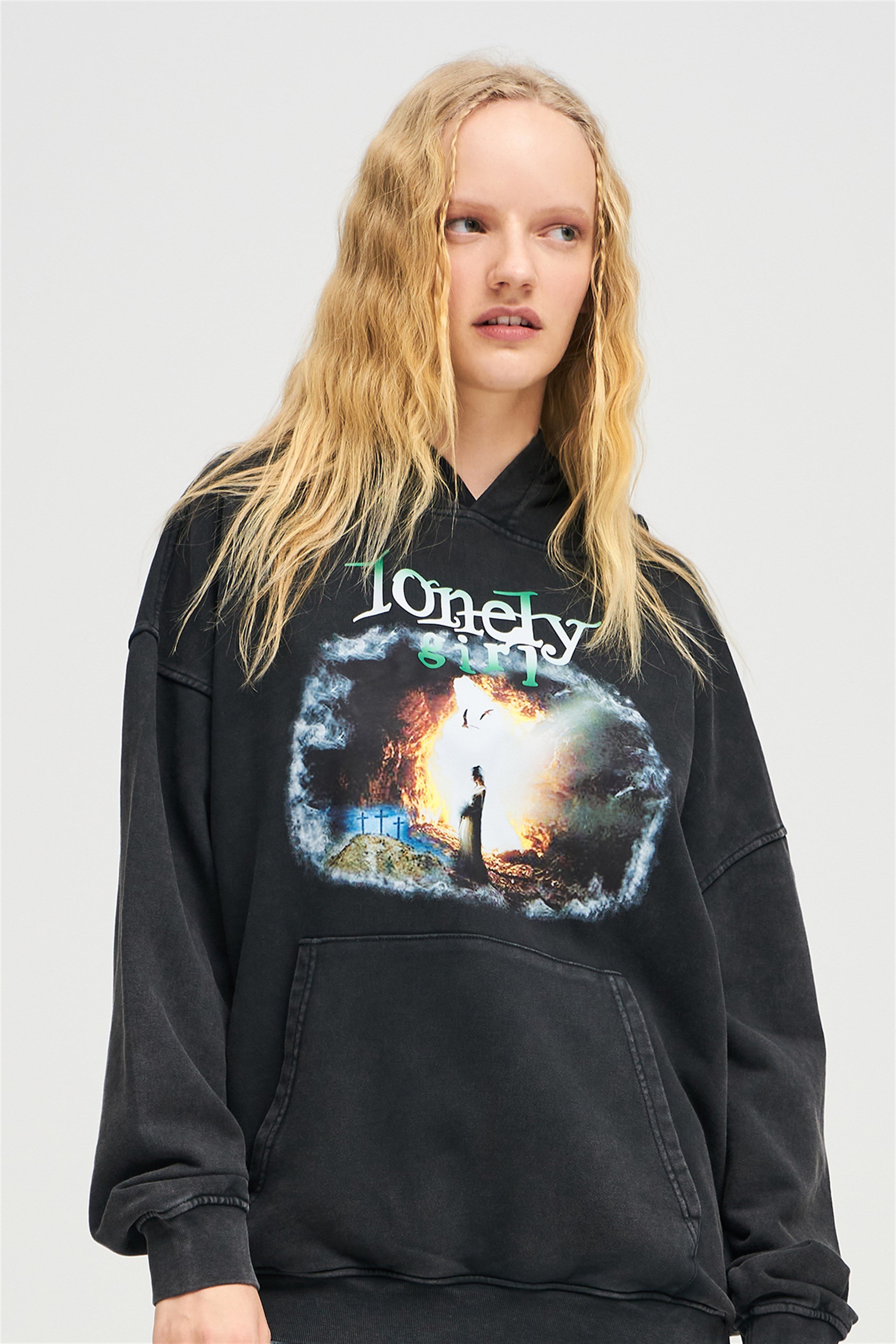 Trendiz Exclusive Lonely Girl Yıkamalı Sweatshirt Antrasit