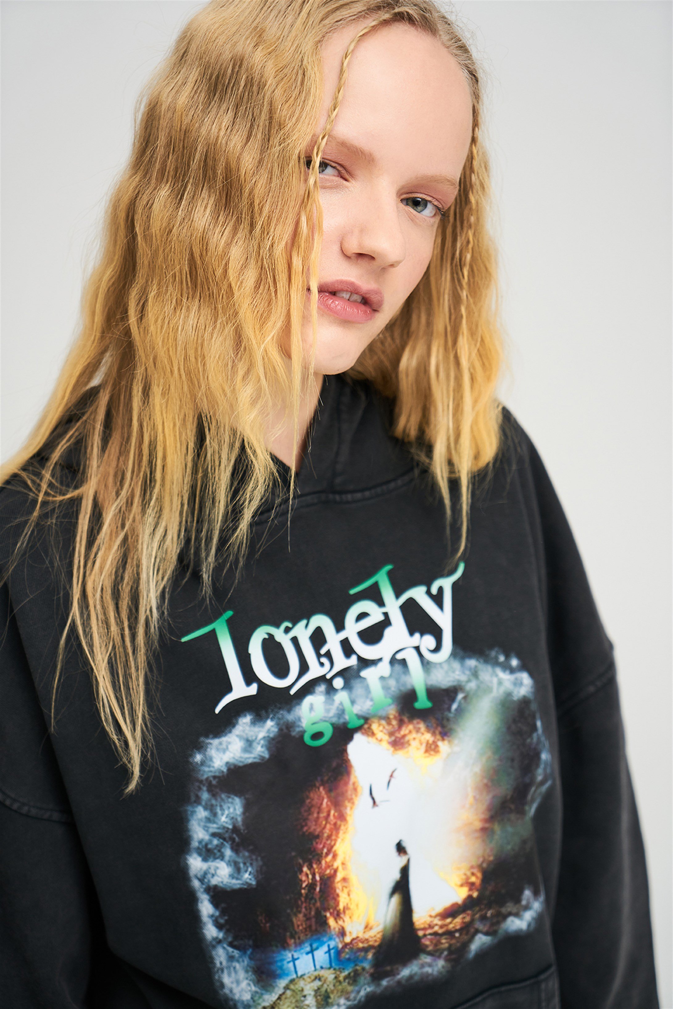 Trendiz Exclusive Lonely Girl Yıkamalı Sweatshirt Antrasit