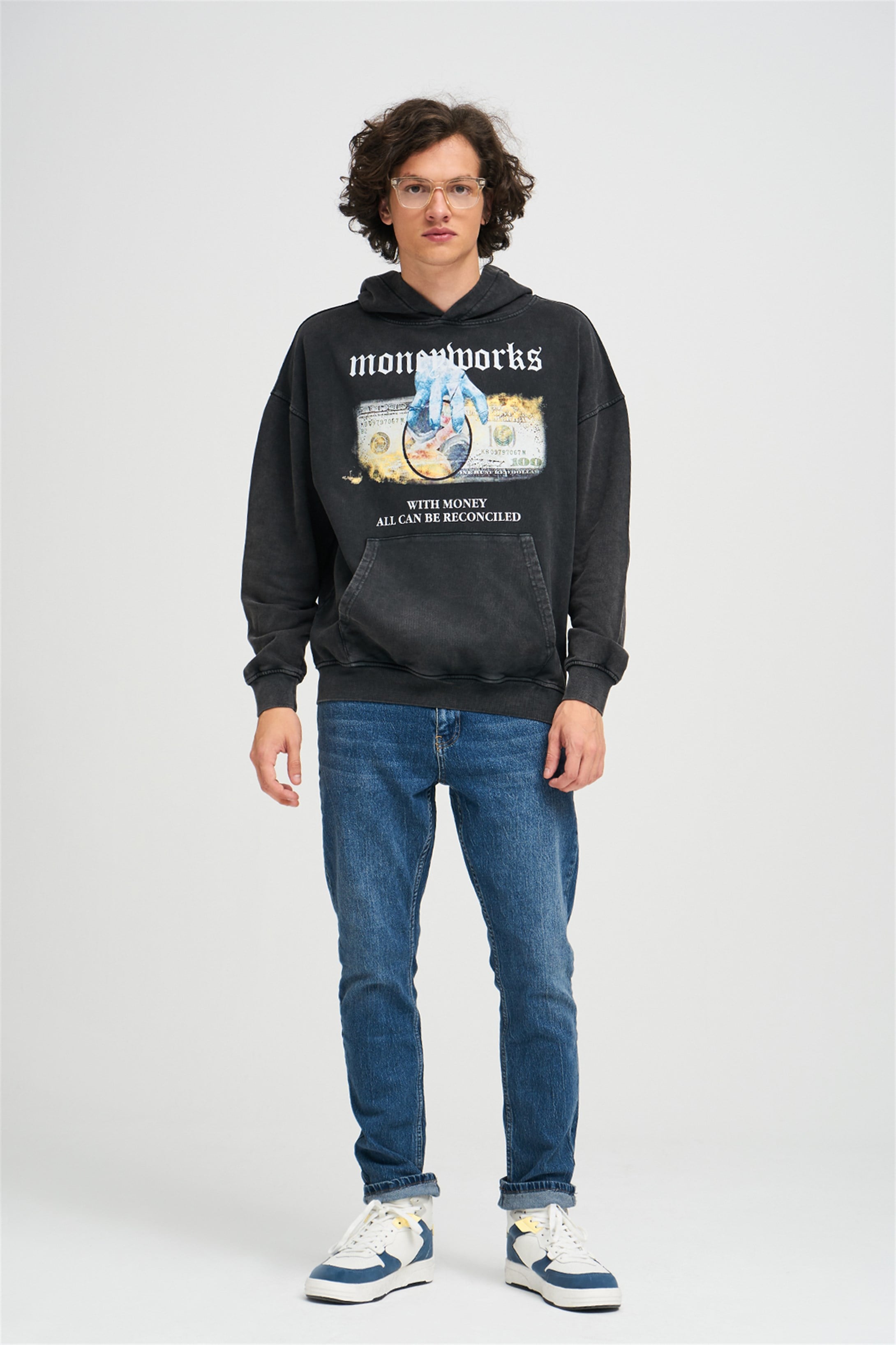 Trendiz Exclusive Moneyworks Yıkamalı Sweatshirt Antrasit