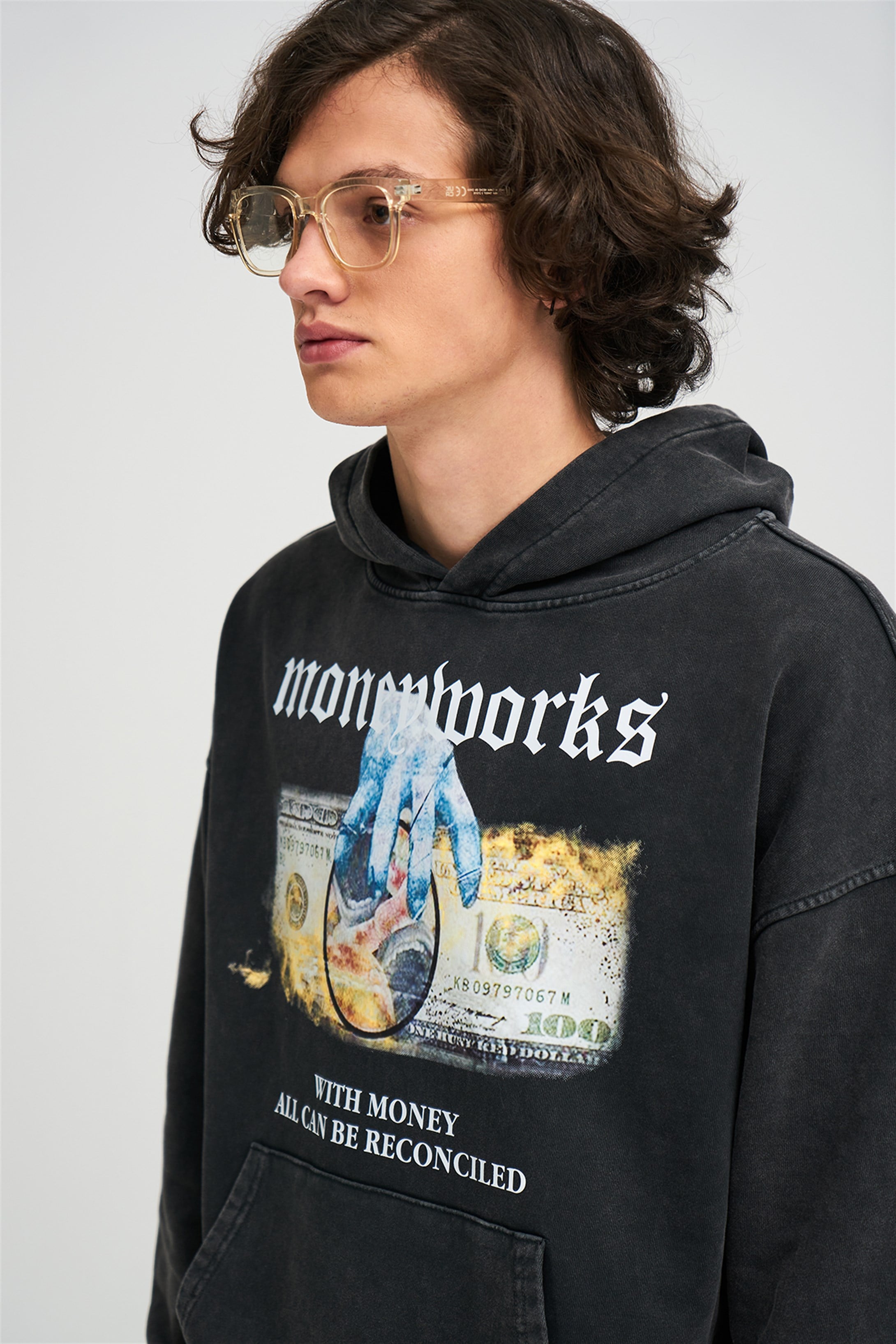 Trendiz Exclusive Moneyworks Yıkamalı Sweatshirt Antrasit