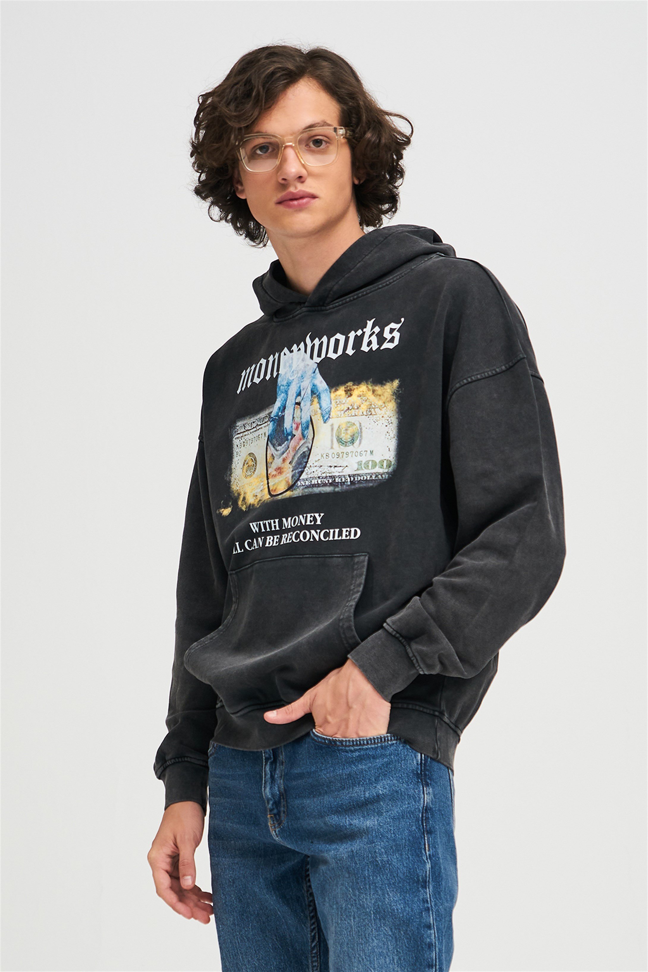 Trendiz Exclusive Moneyworks Yıkamalı Sweatshirt Antrasit