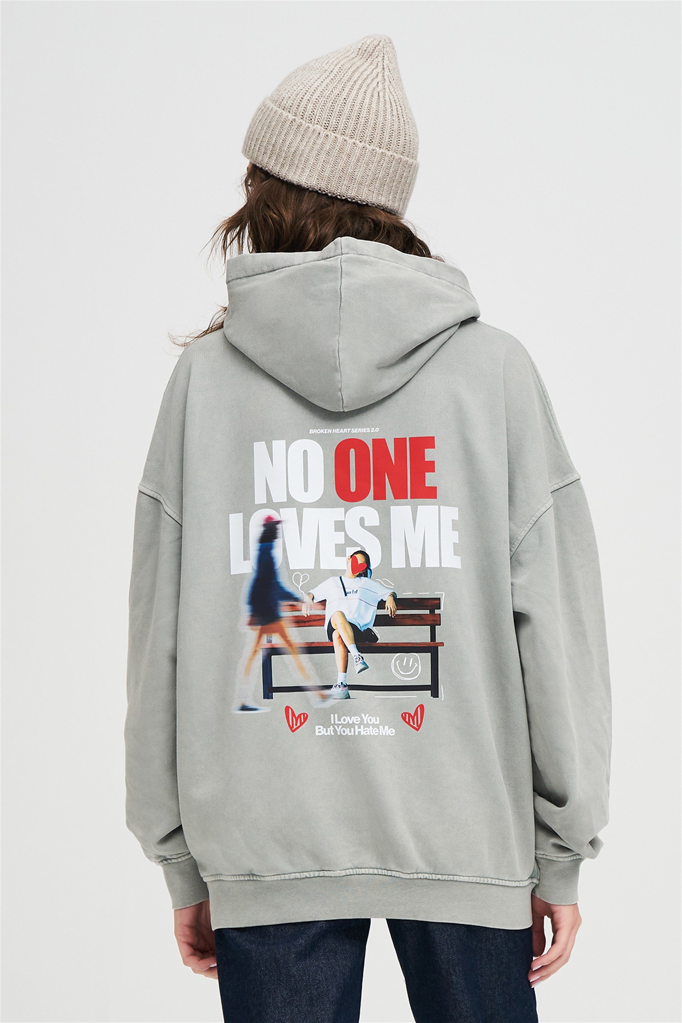 Trendiz Exclusive No One Loves Me Yıkamalı Sweatshirt Gri