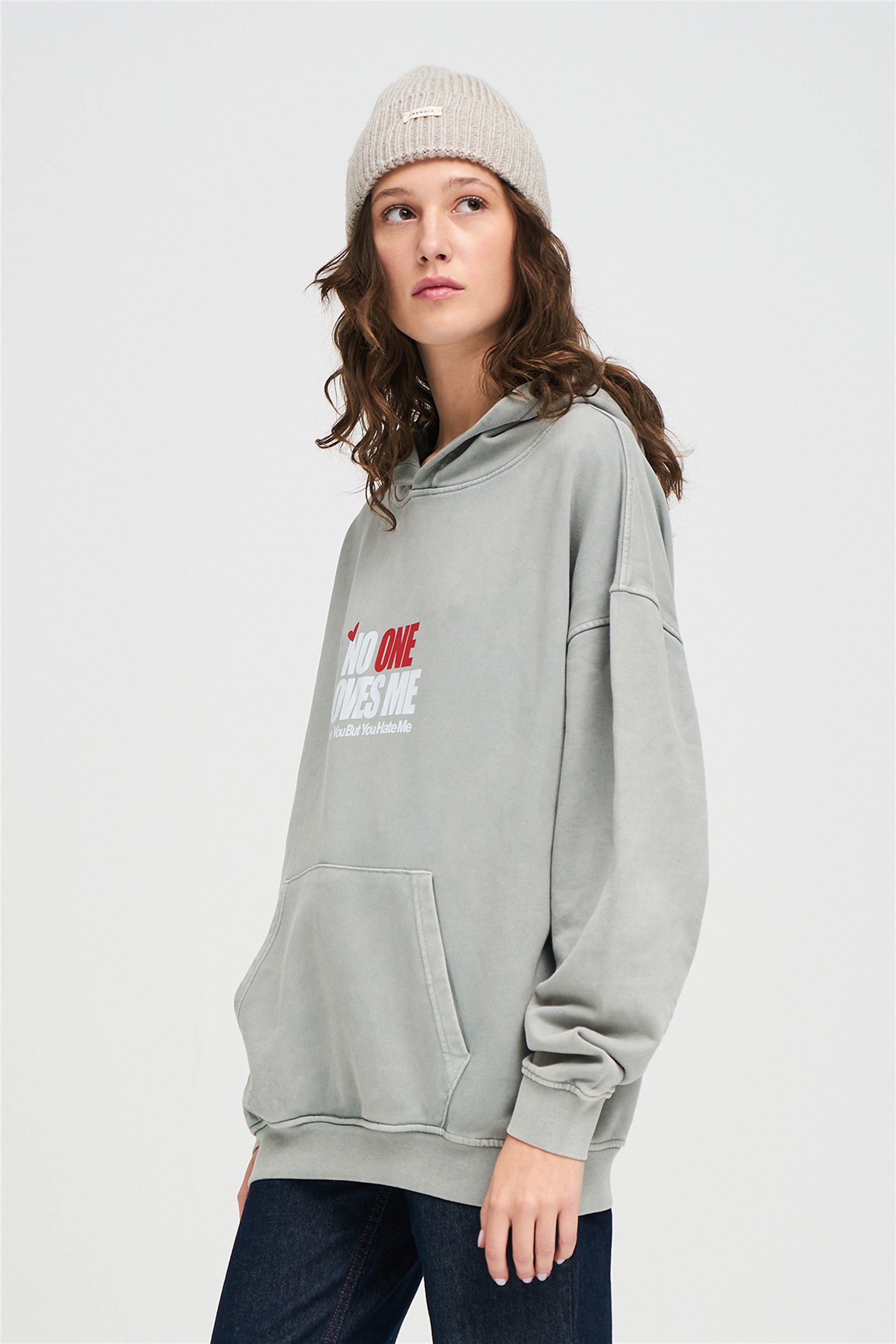 Trendiz Exclusive No One Loves Me Yıkamalı Sweatshirt Gri