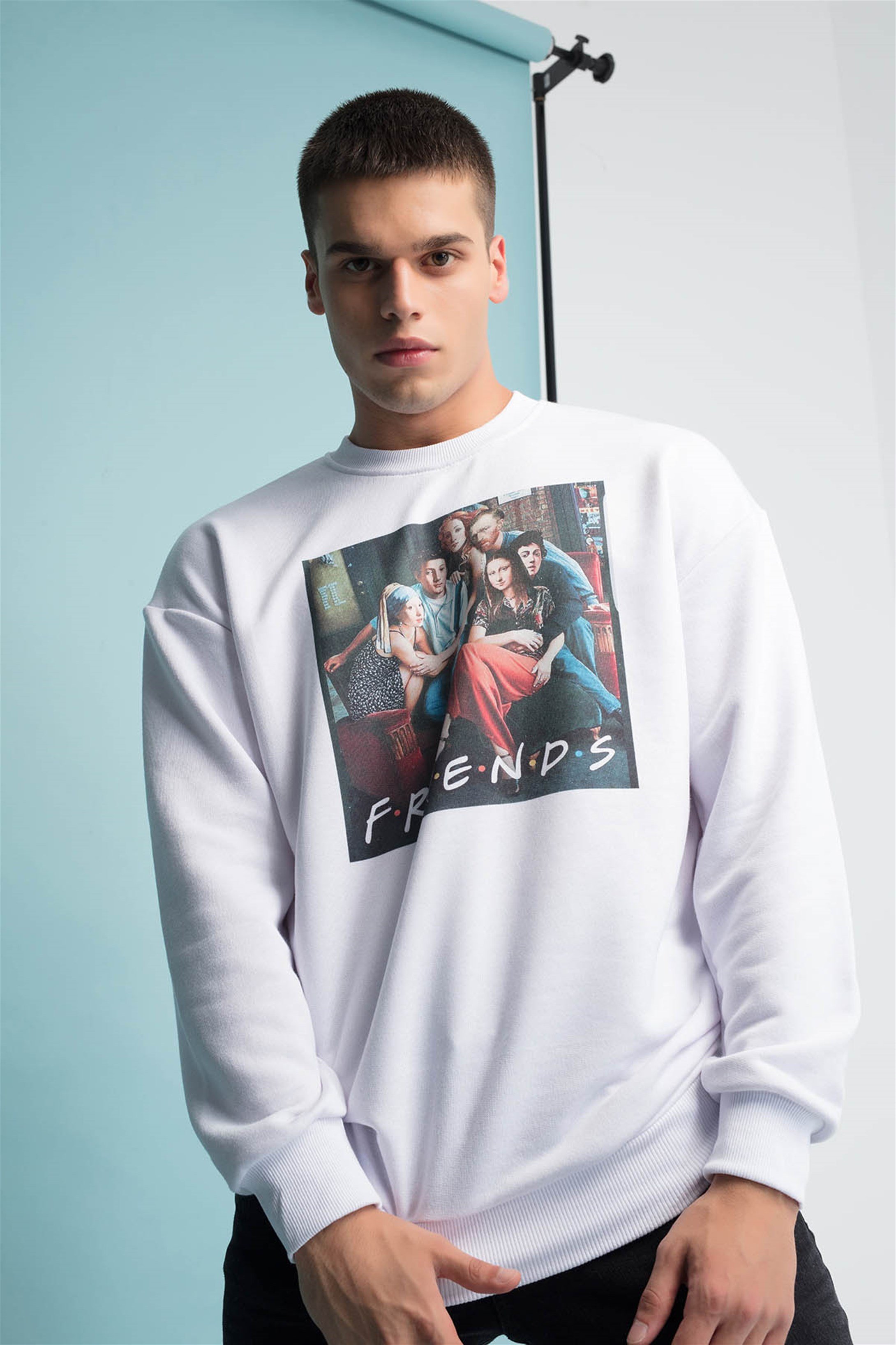 Trendiz Friends Yuvarlak Yaka Sweatshirt Beyaz 111133