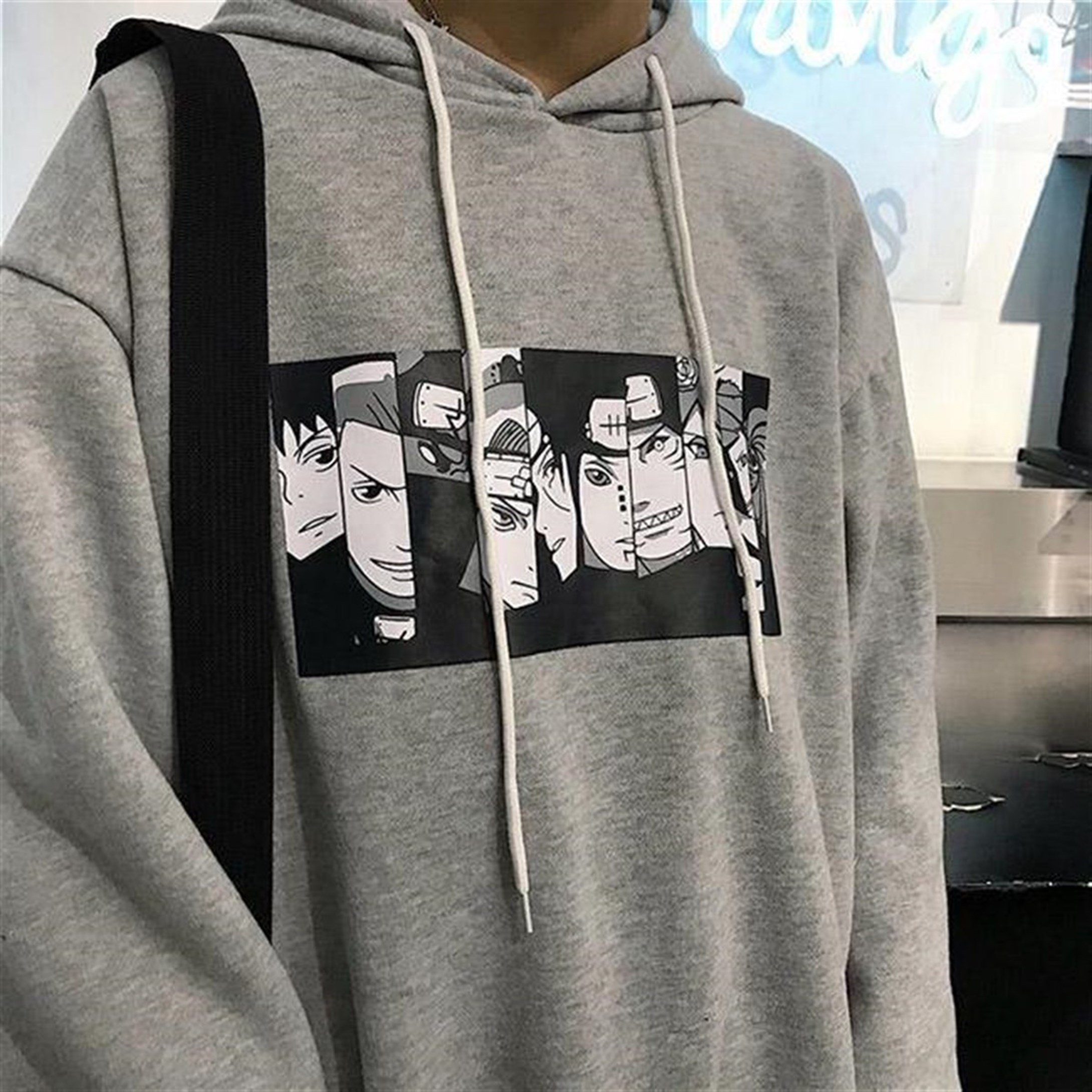 Trendiz Gri Kapüşonlu Naruto Anime Sweatshirt