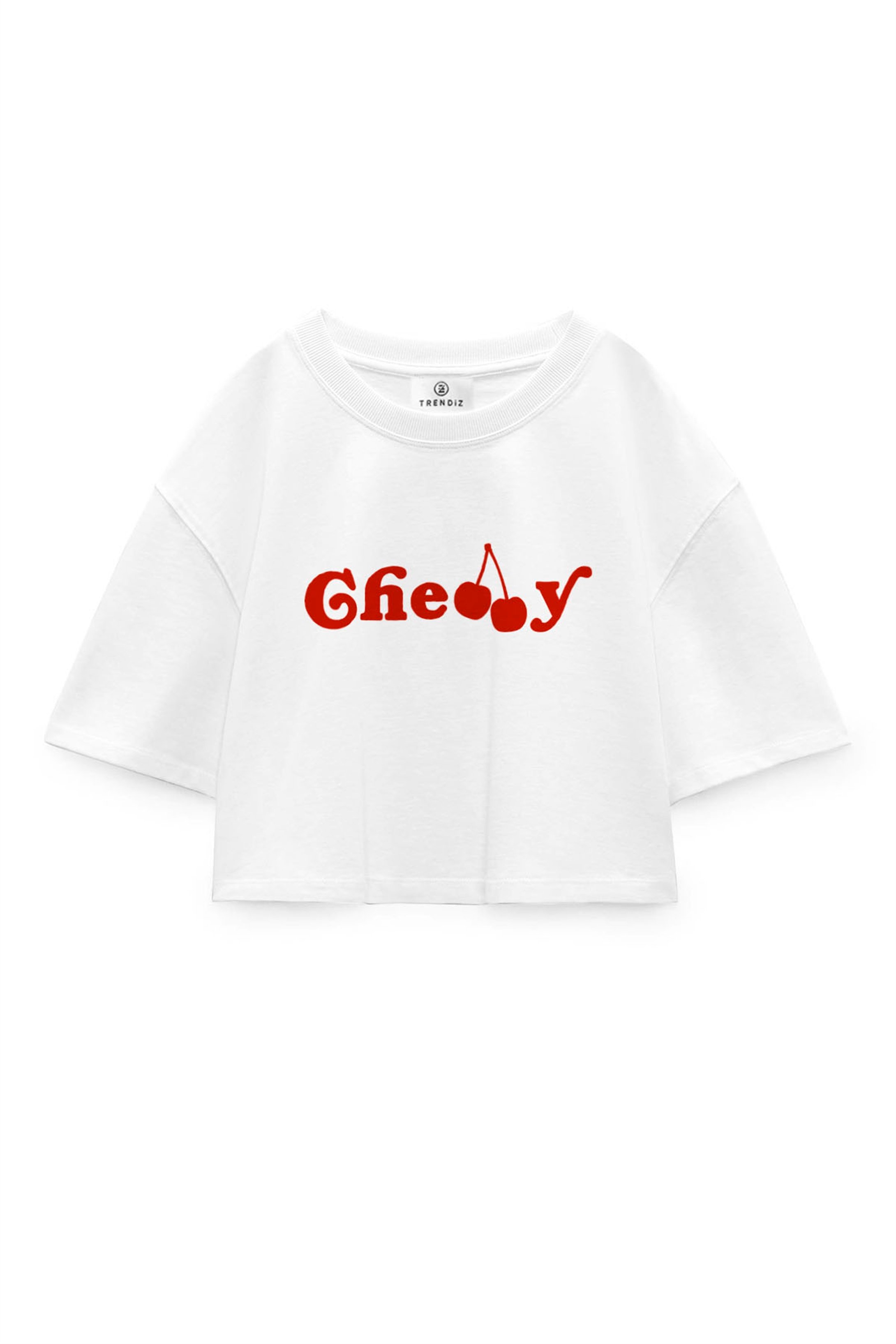 Trendiz Kadın Cherry Crop Beyaz