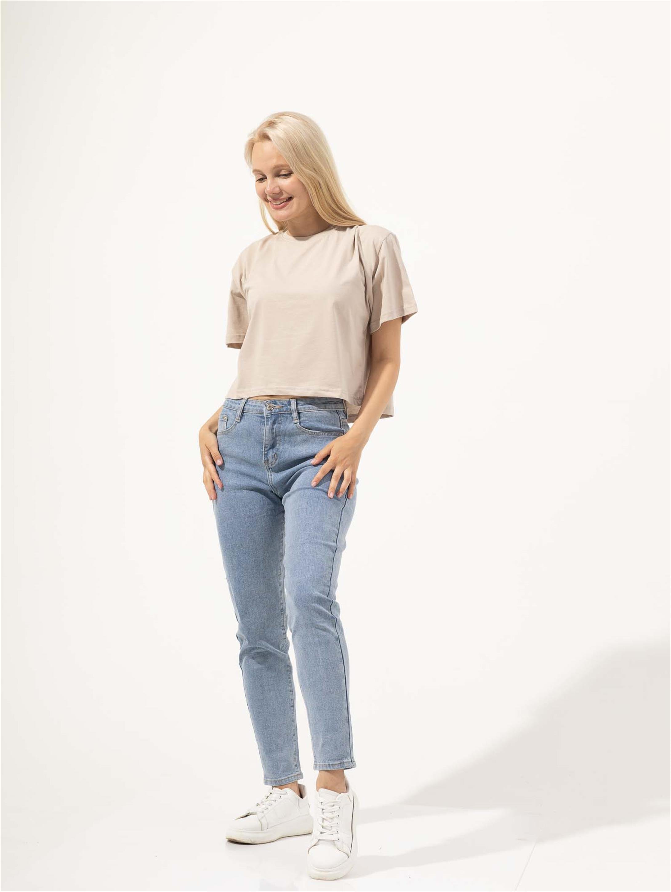 Trendiz Kadın Crop Tshirt Bej