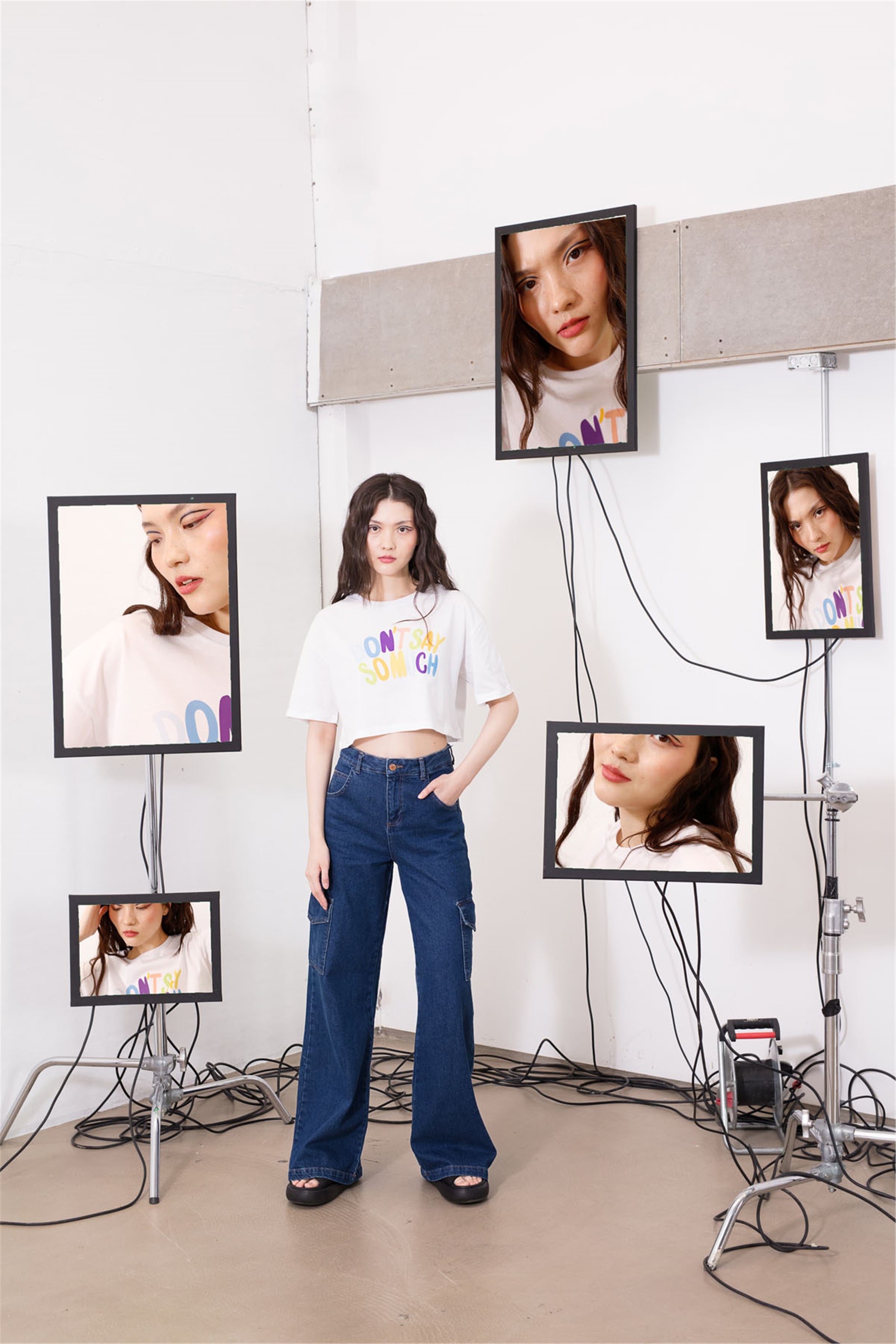 Trendiz Kadın Don't Say So Much Crop Beyaz