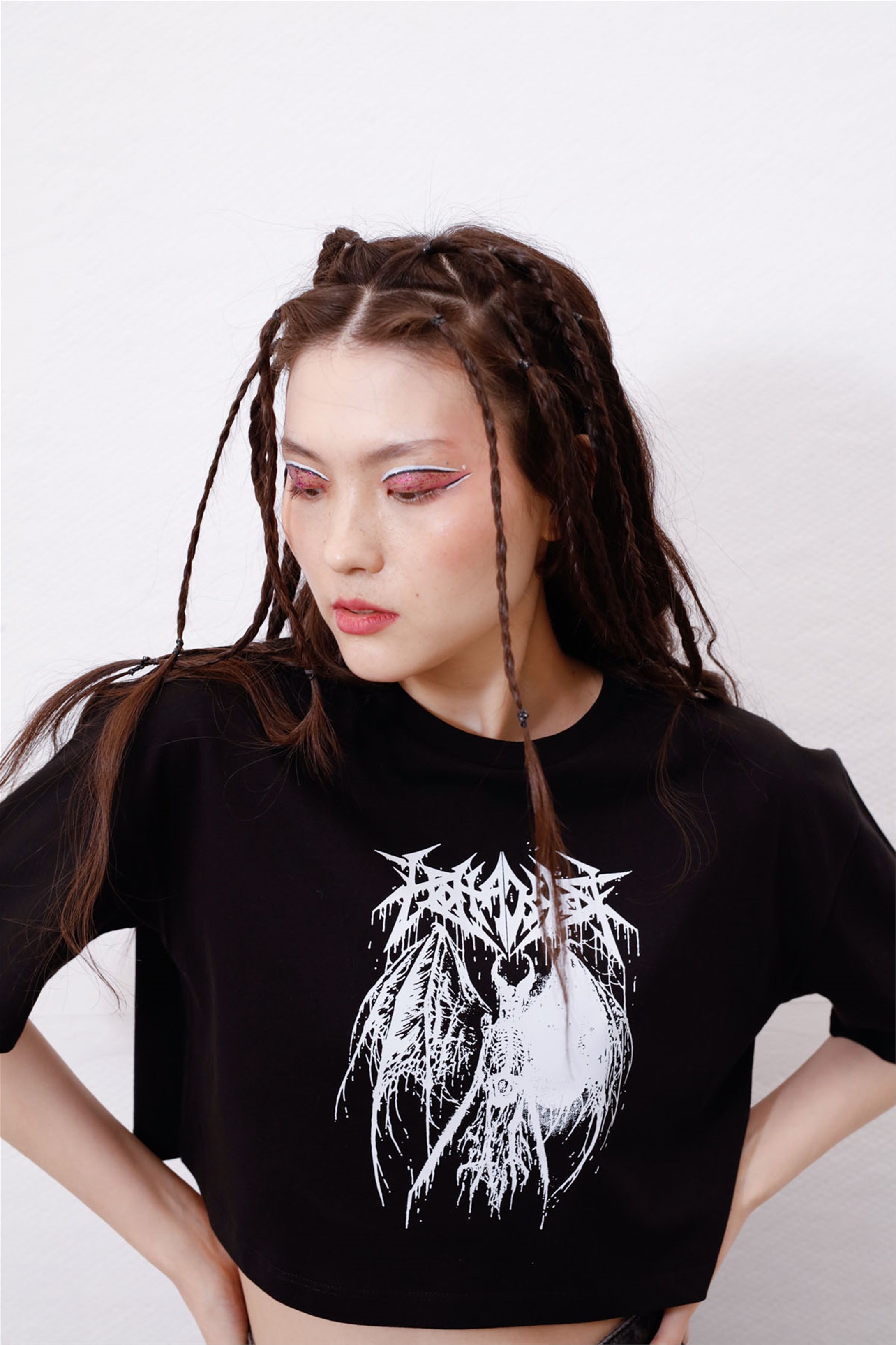 Trendiz Kadın Gothic İskelet Crop Siyah