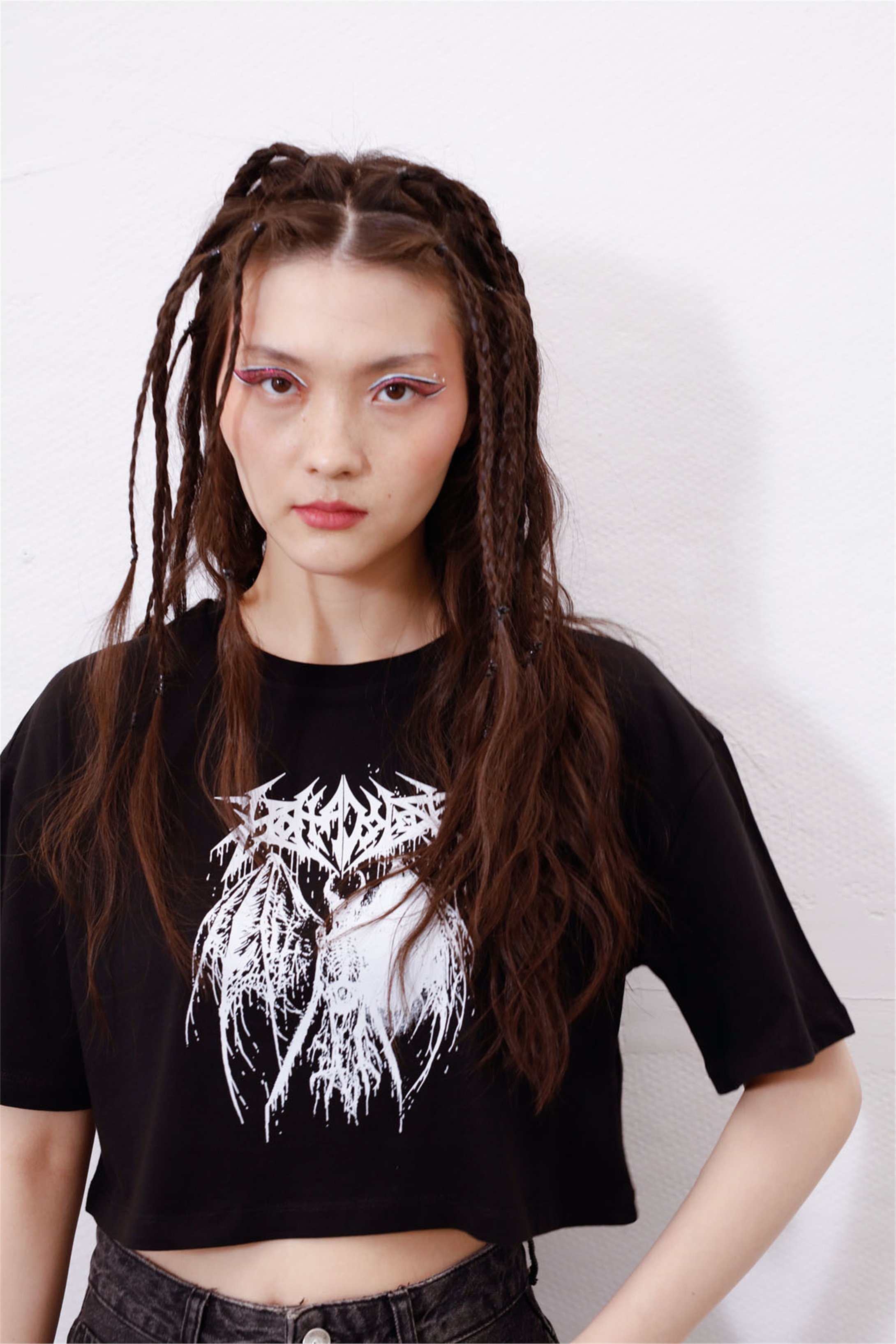 Trendiz Kadın Gothic İskelet Crop Siyah