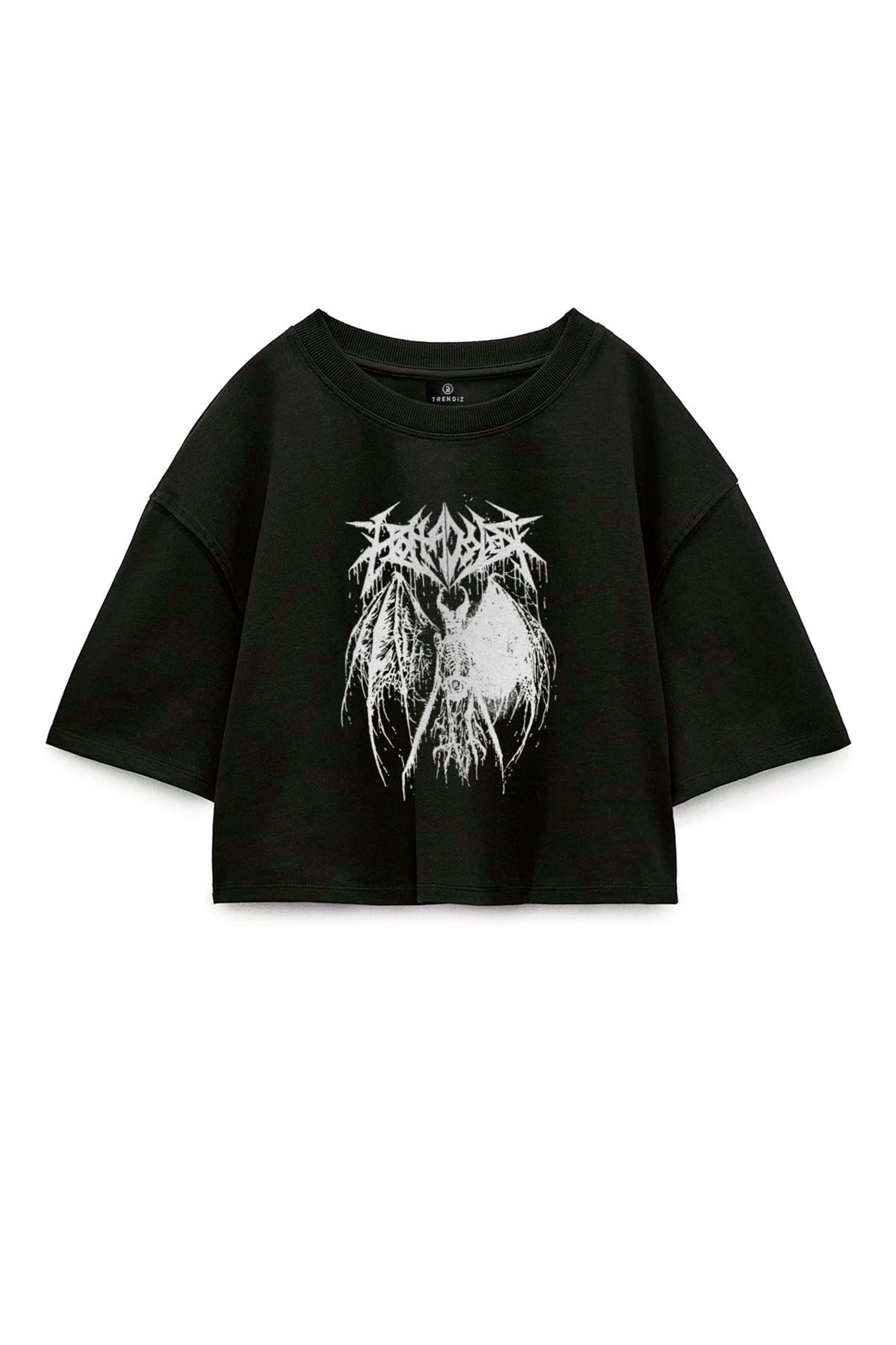 Trendiz Kadın Gothic İskelet Crop Siyah