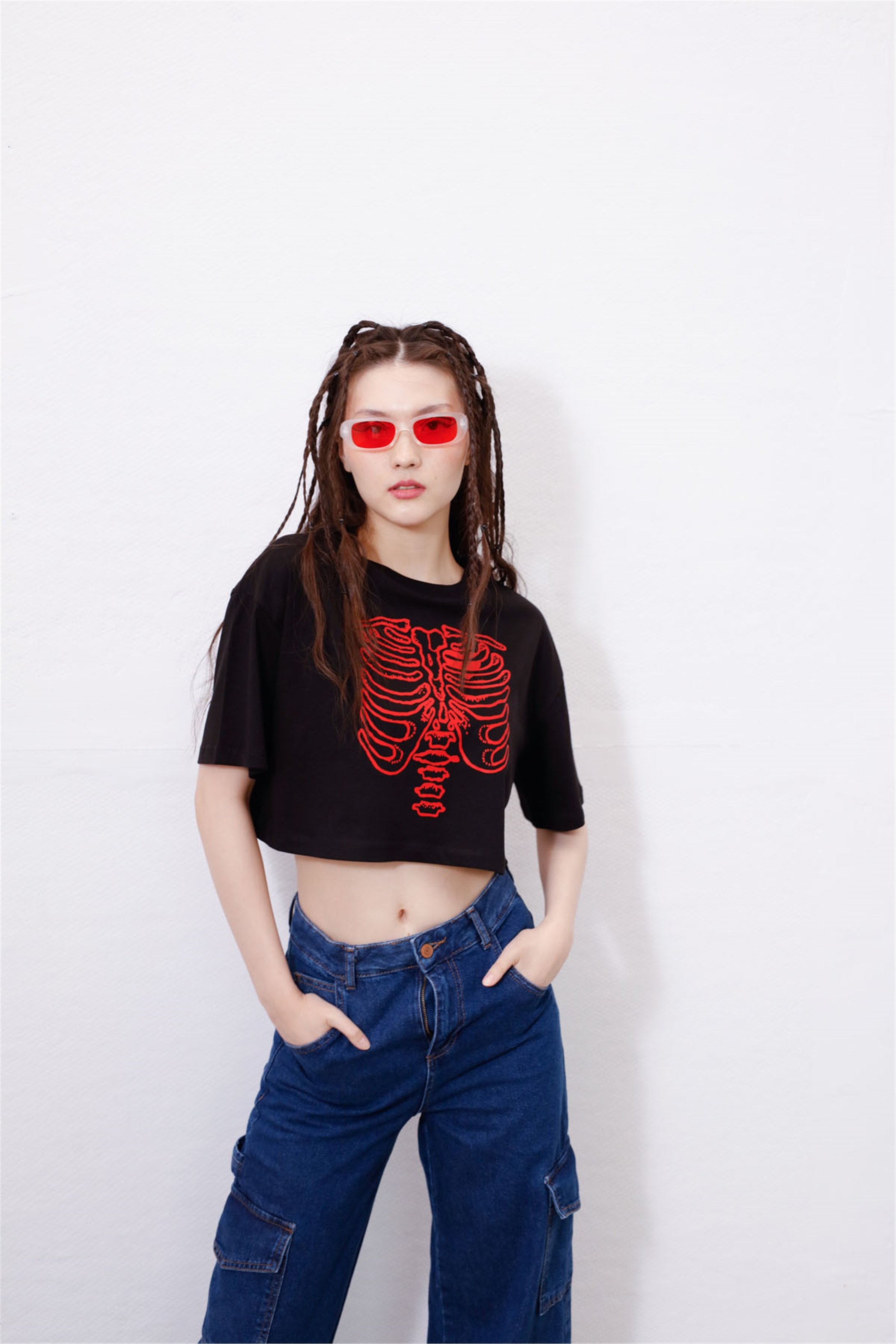 Trendiz Kadın Kalp Kafesi Crop Siyah