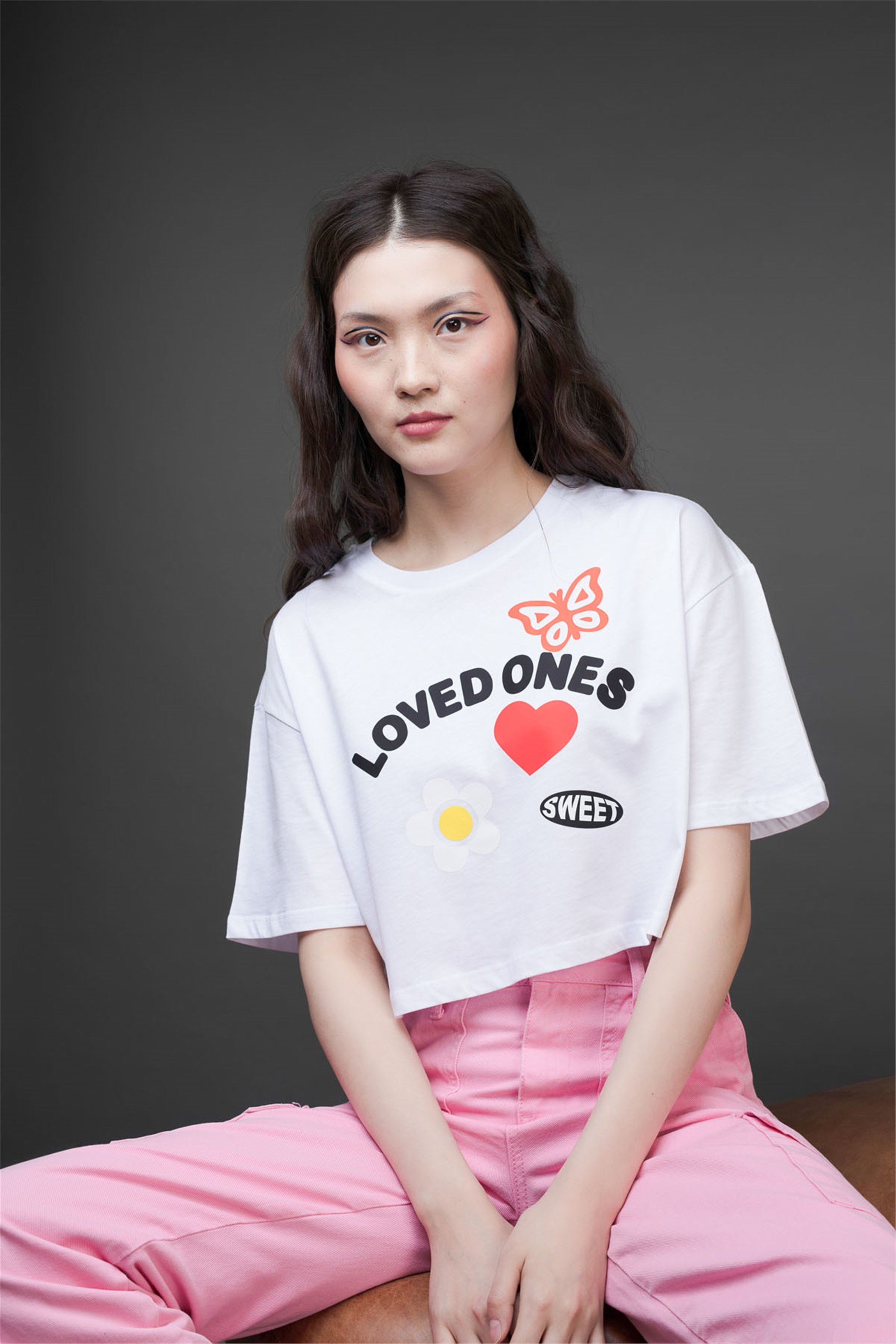 Trendiz Kadın Loved One Crop Beyaz