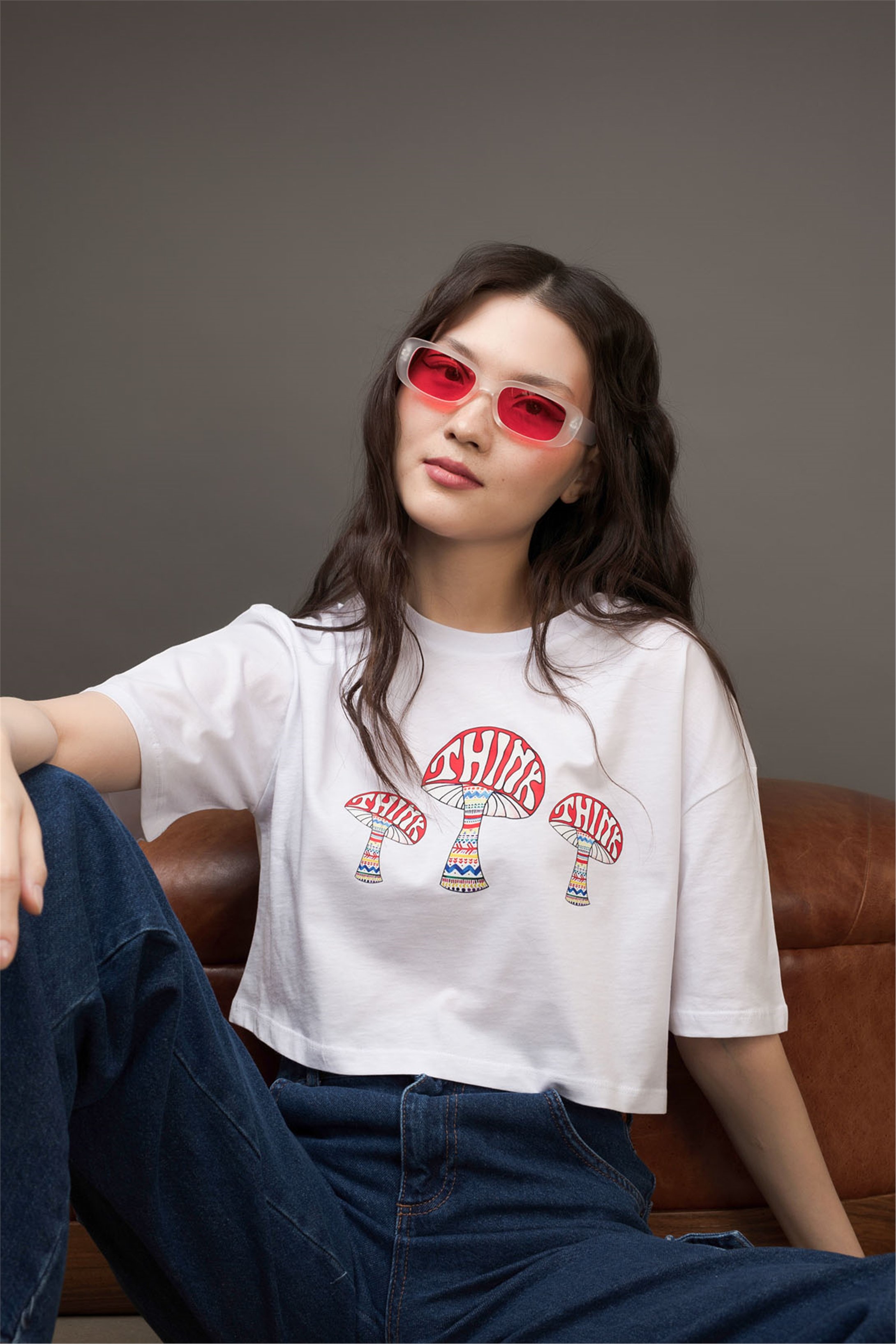 Trendiz Kadın Think Mushroom Crop Beyaz