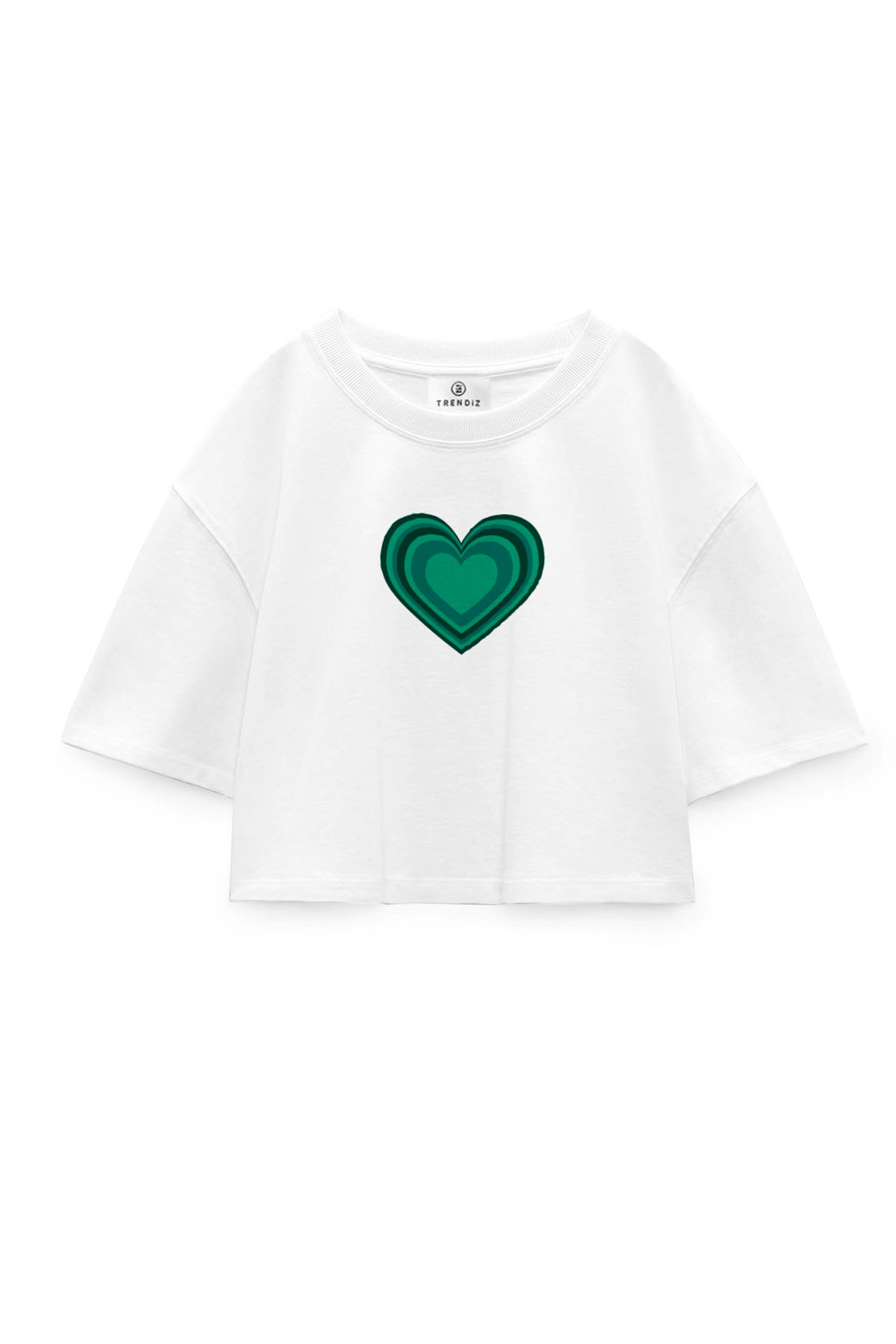 Trendiz Kadın Yeşil Kalp Crop Beyaz