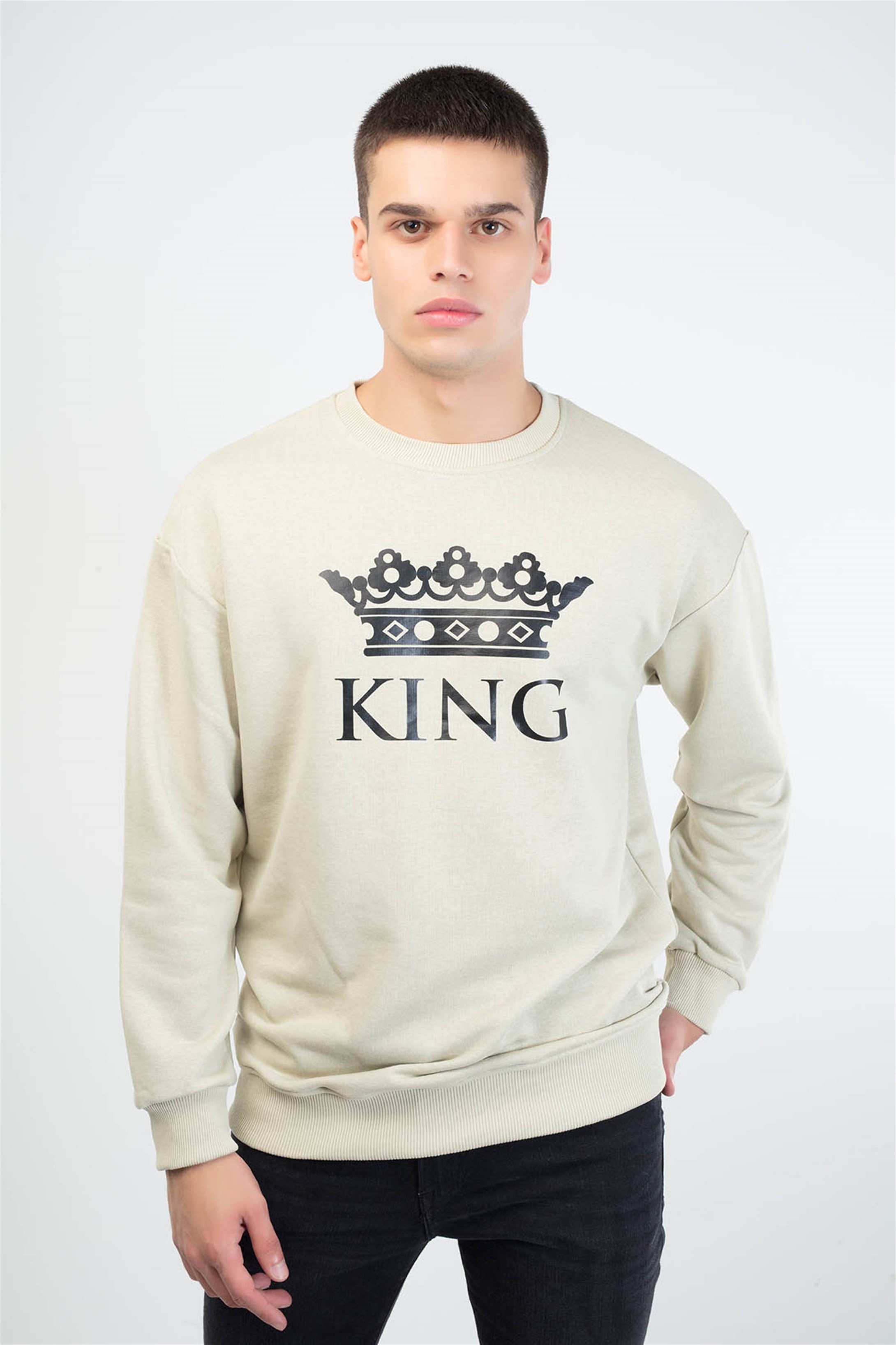 Trendiz King Couple Erkek Yuvarlak Yaka Sweatshirt Bej 121106