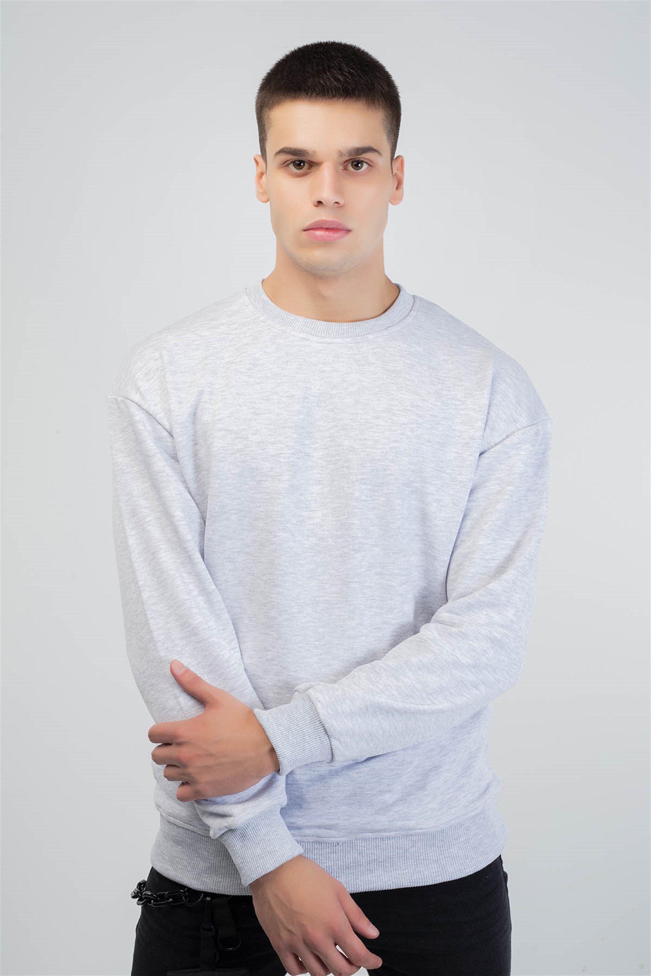 Trendiz King Couple Erkek Yuvarlak Yaka Sweatshirt Gri 121117