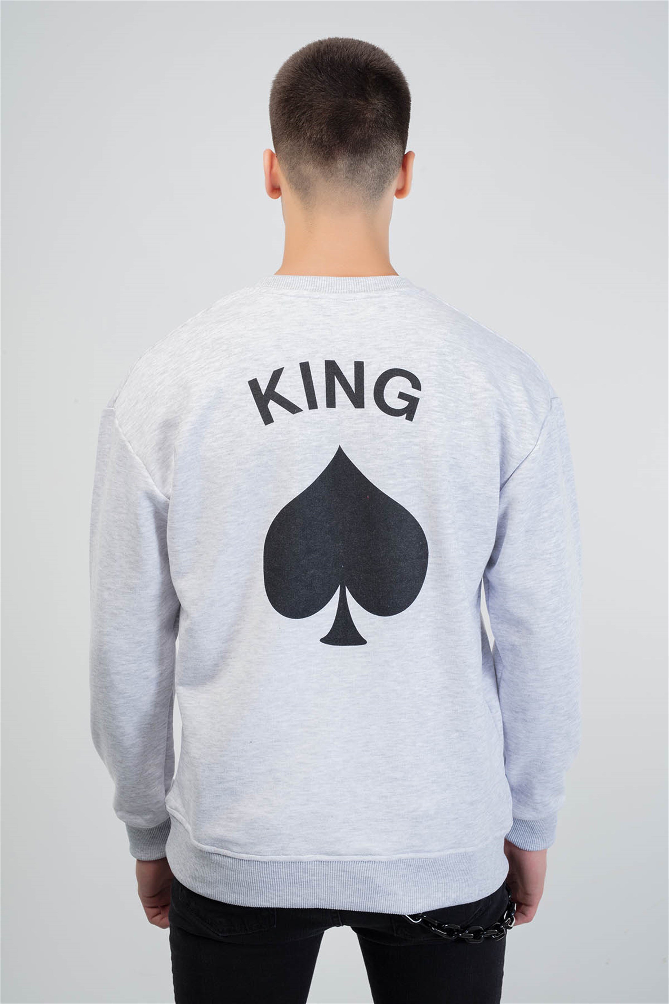 Trendiz King Couple Erkek Yuvarlak Yaka Sweatshirt Gri 121117