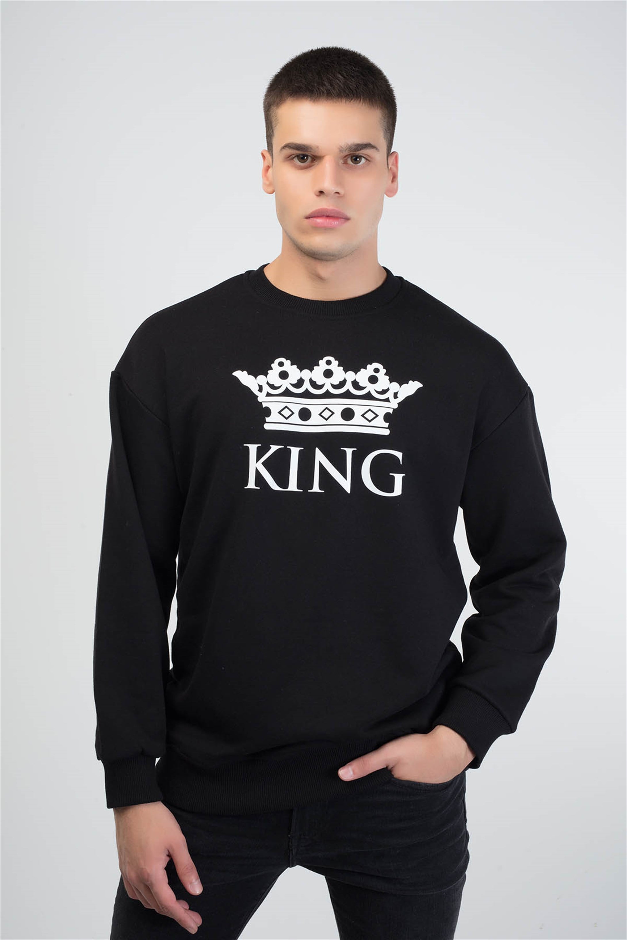 Trendiz King Couple Erkek Yuvarlak Yaka Sweatshirt Siyah 121102
