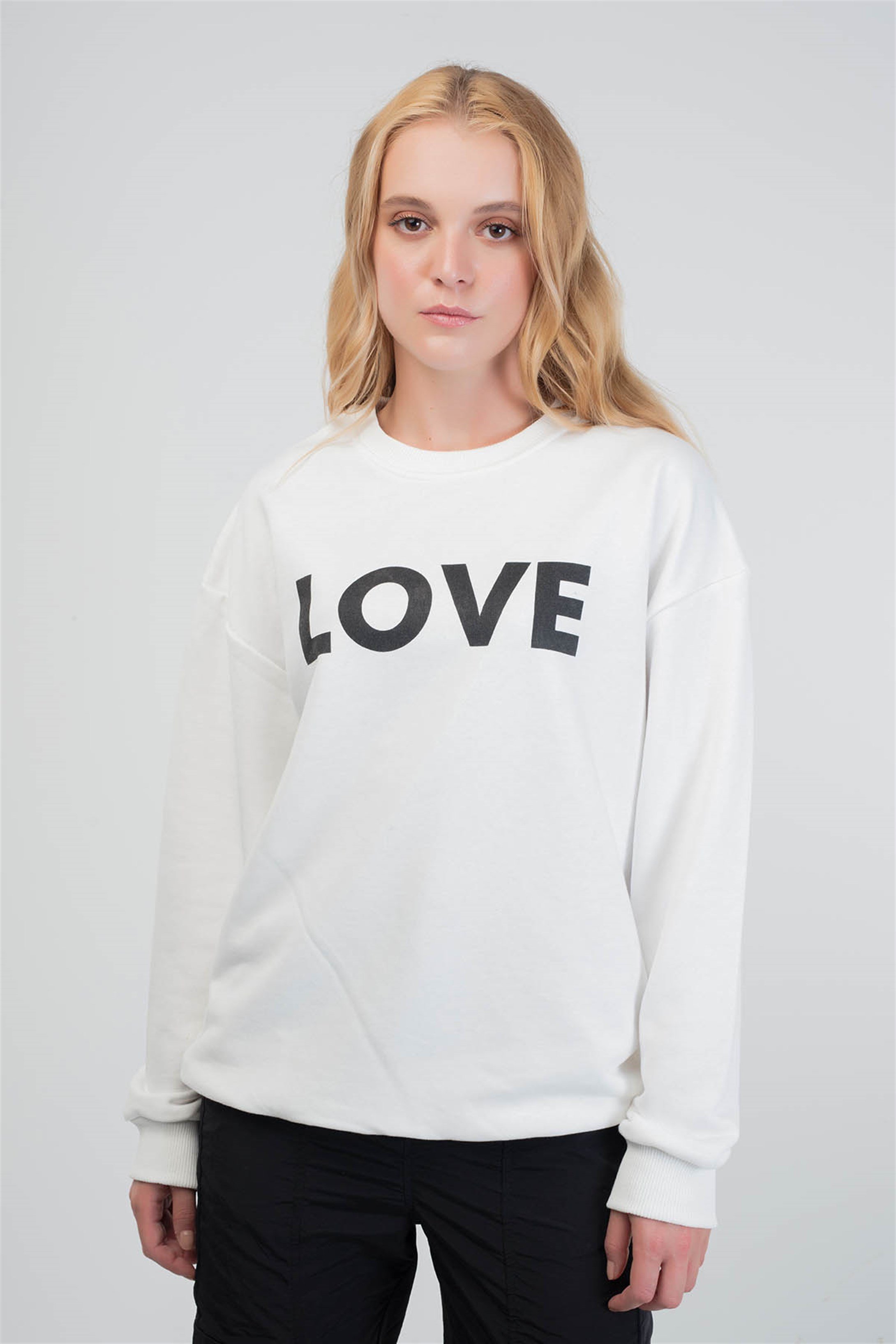 Trendiz Love Couple Kadın Yuvarlak Yaka Sweatshirt Siyah 121103