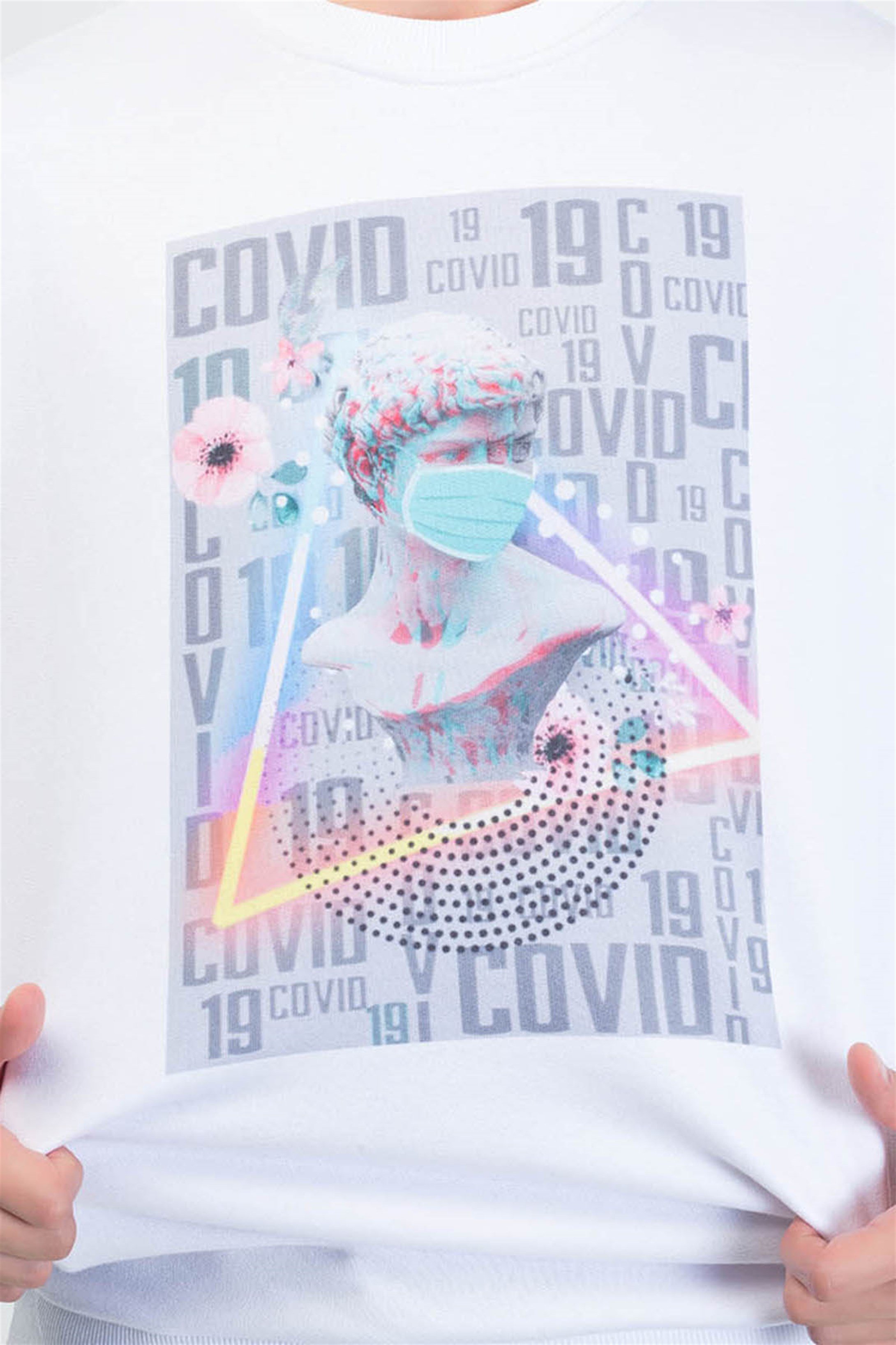 Trendiz Mask Yuvarlak Yaka Sweatshirt Beyaz 111117