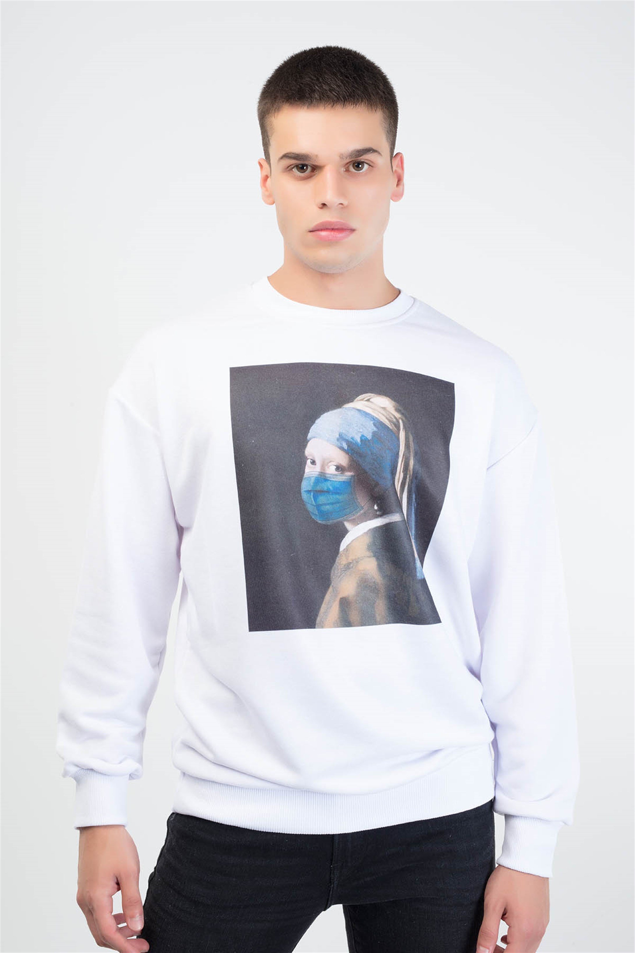 Trendiz Masked Girl Yuvarlak Yaka Sweatshirt Beyaz 111129