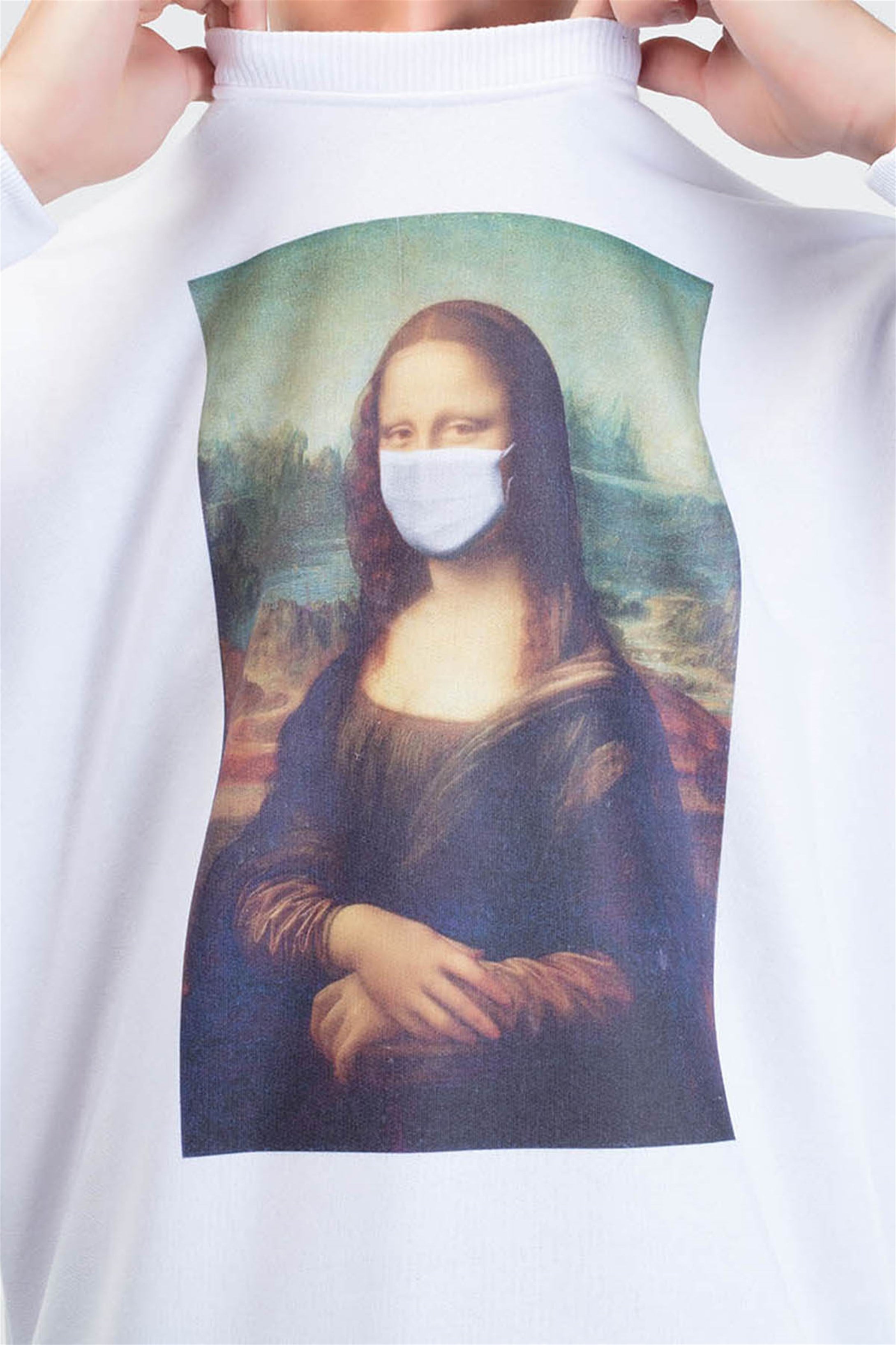 Trendiz Mona Lisa Mask Yuvarlak Yaka Sweatshirt Beyaz 111119