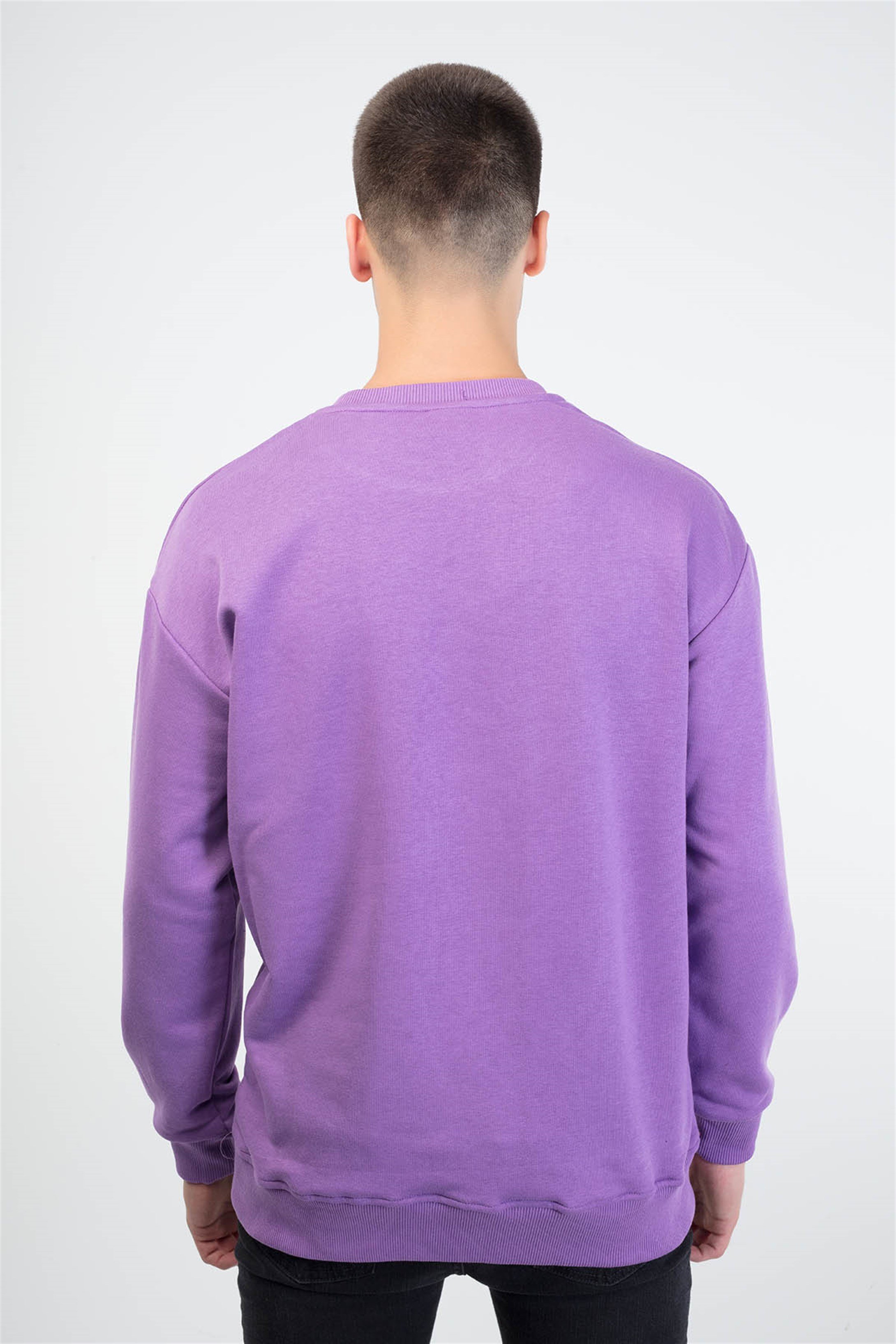 Trendiz Puzzle Couple Erkek Yuvarlak Yaka Sweatshirt Mor 121109