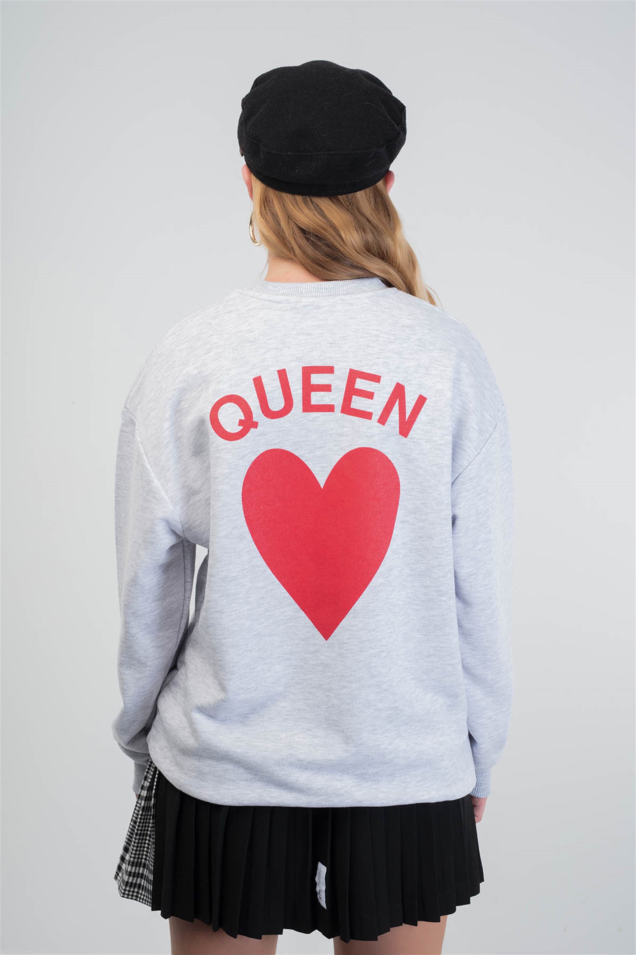 Trendiz Queen Couple Kadın Yuvarlak Yaka Sweatshirt Gri 121117