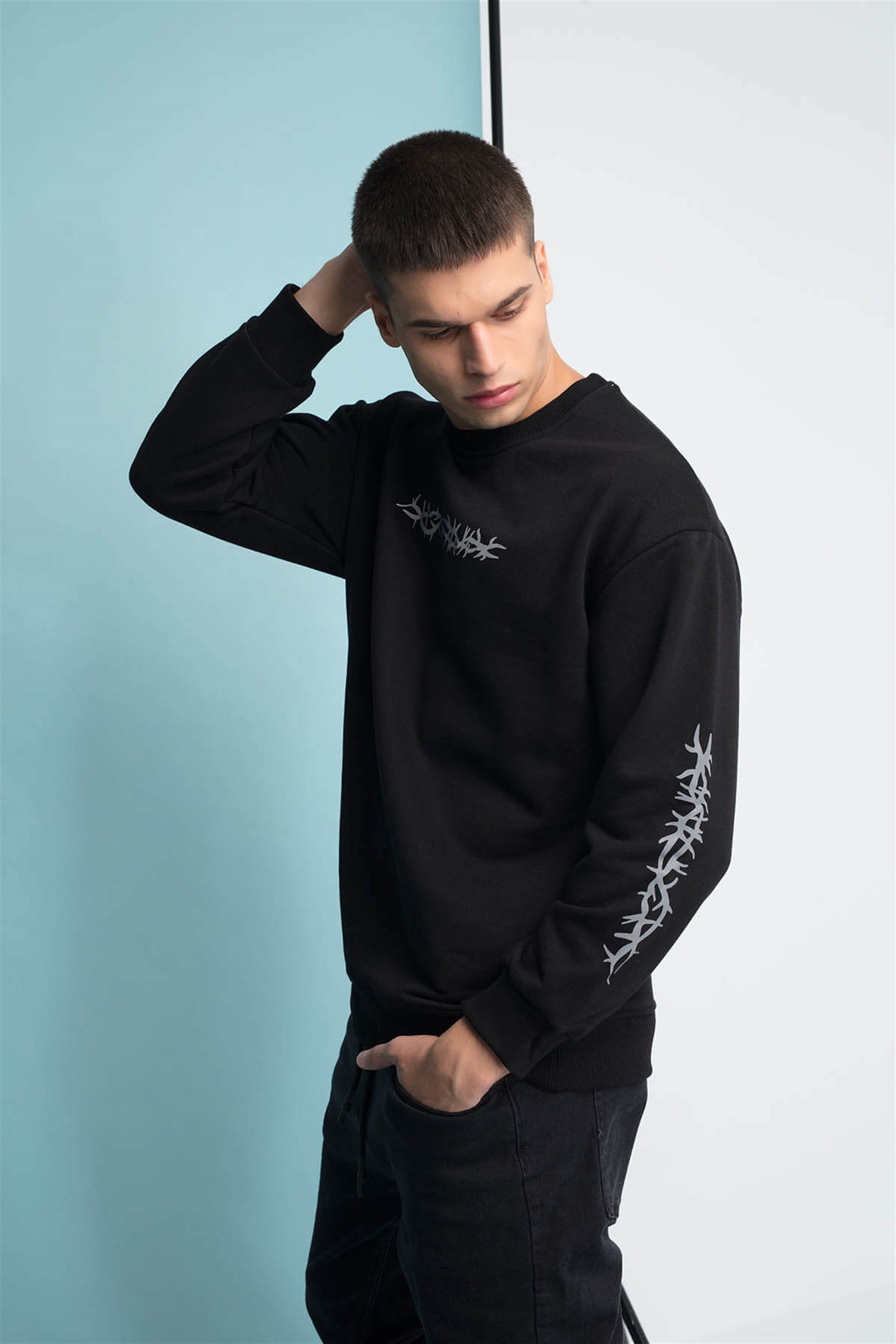 Trendiz Reflektor Wire Erkek Yuvarlak Yaka Sweatshirt Mor 111174