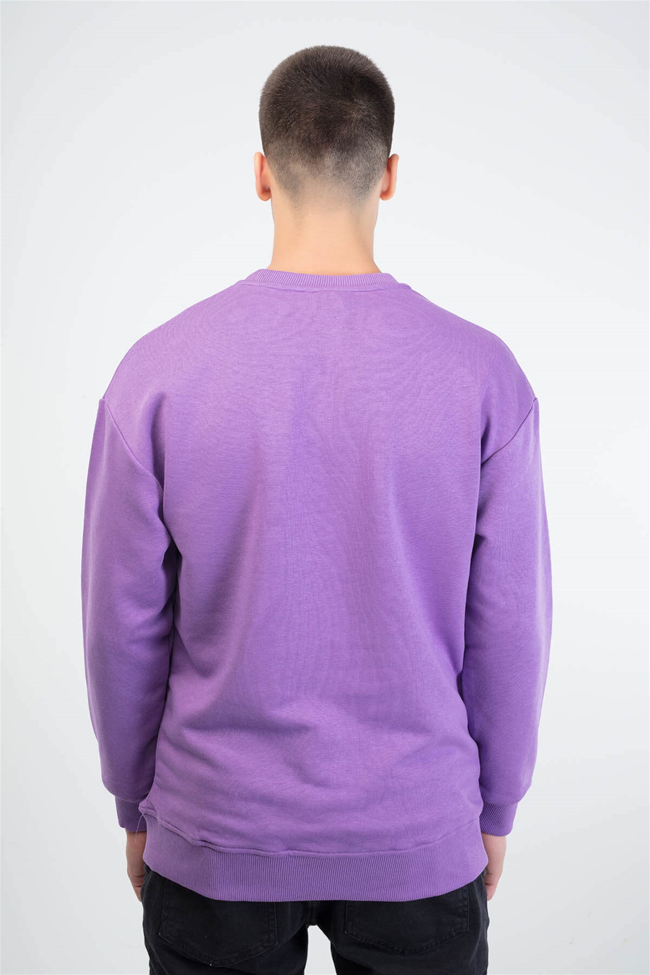 Trendiz Reflektor Yuvarlak Yaka Sweatshirt Mor 111175