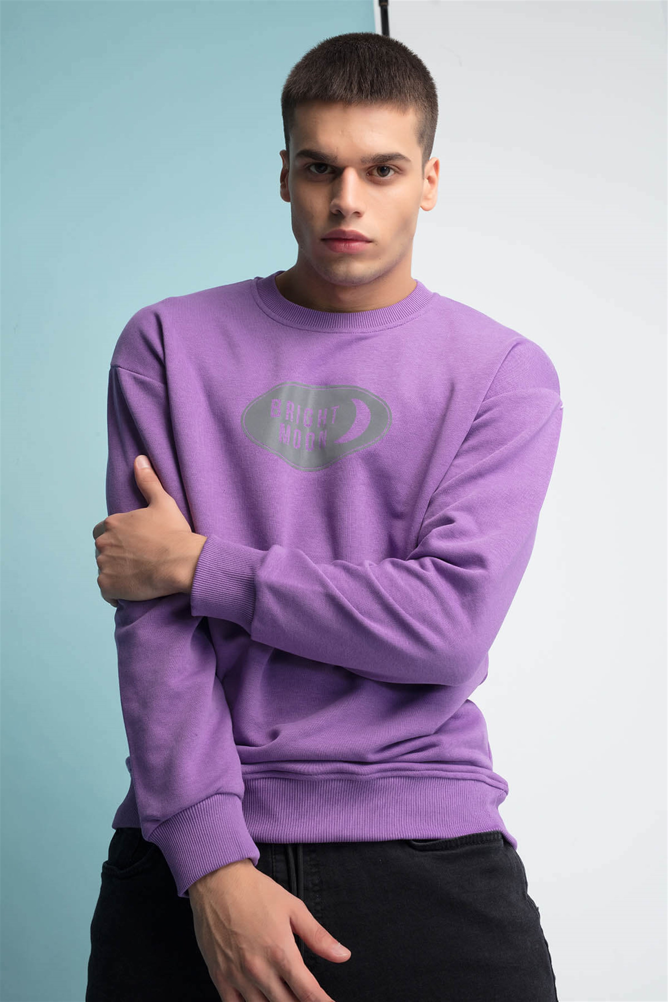 Trendiz Reflektor Yuvarlak Yaka Sweatshirt Mor 111175