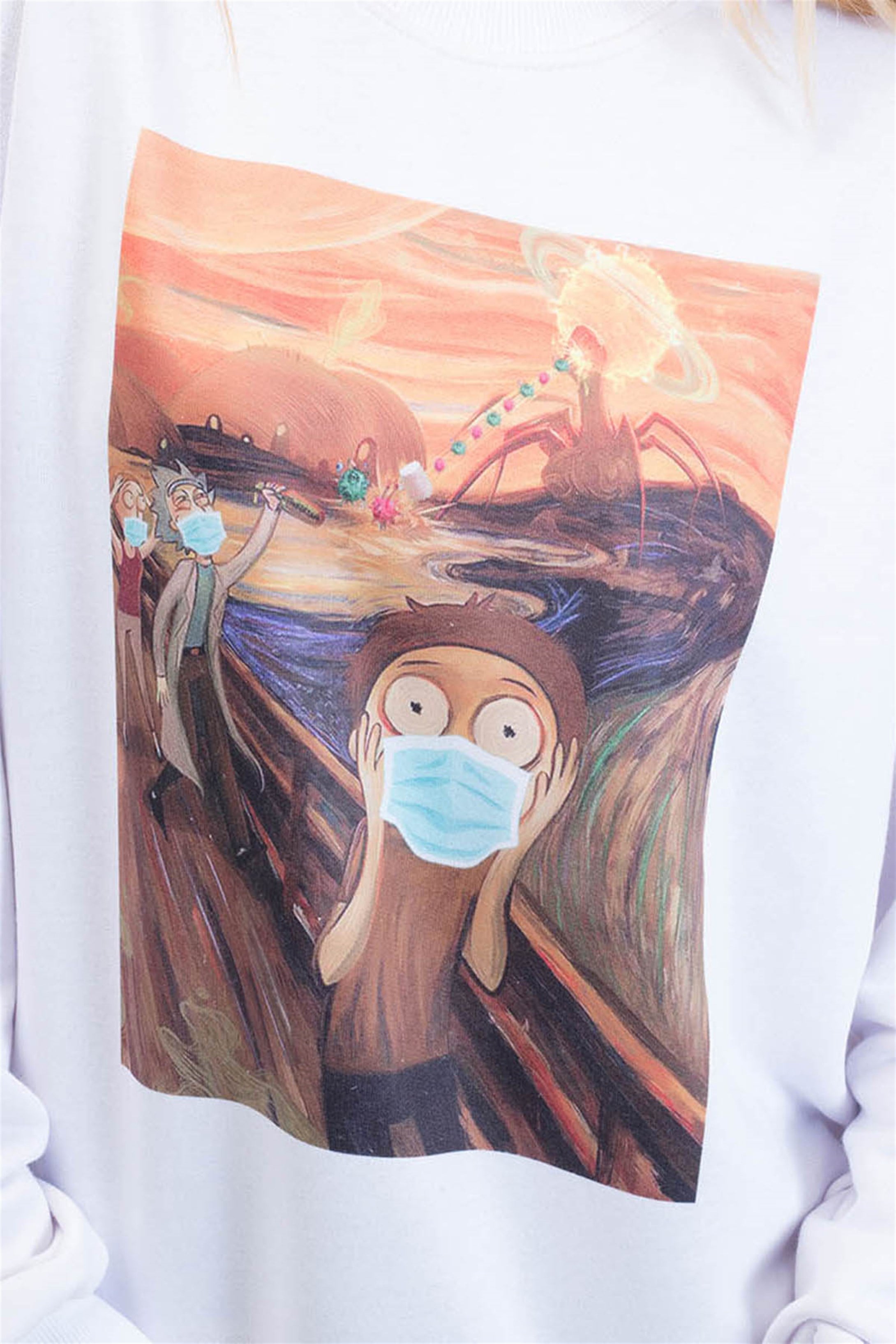 Trendiz Scream Mask Yuvarlak Yaka Sweatshirt Beyaz 111134