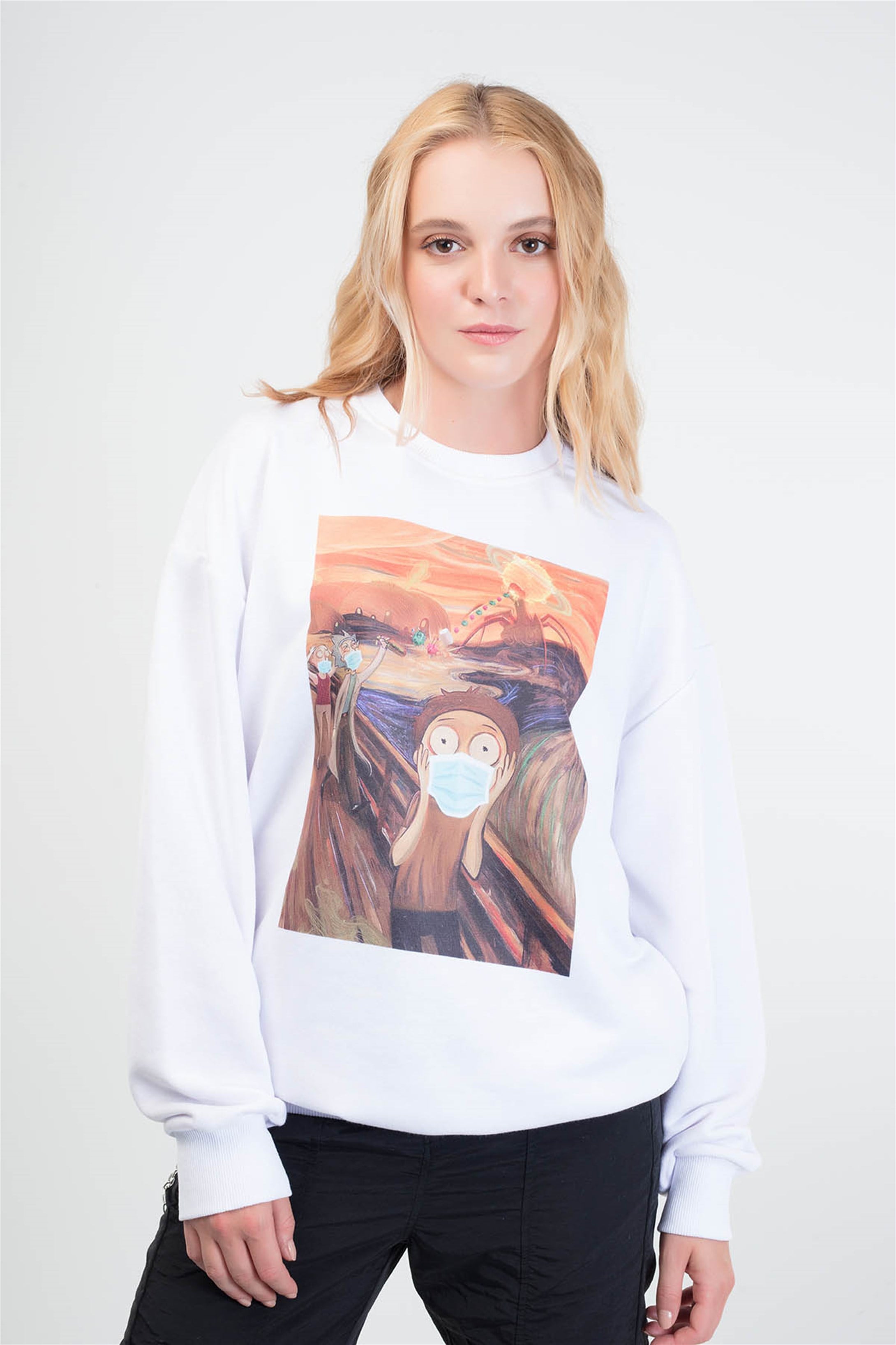 Trendiz Scream Mask Yuvarlak Yaka Sweatshirt Beyaz 111134