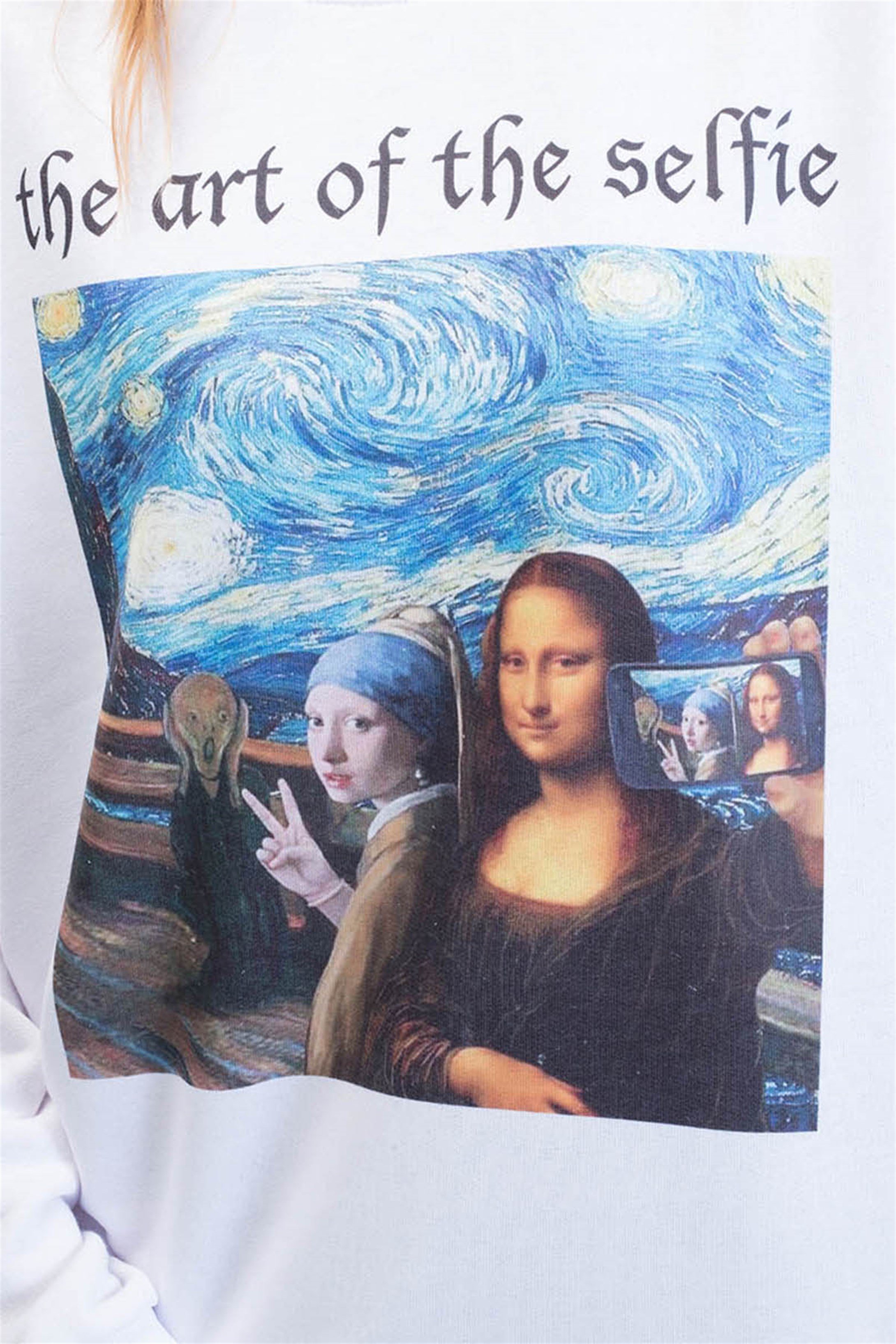 Trendiz Selfie Yuvarlak Yaka Sweatshirt Beyaz 111132