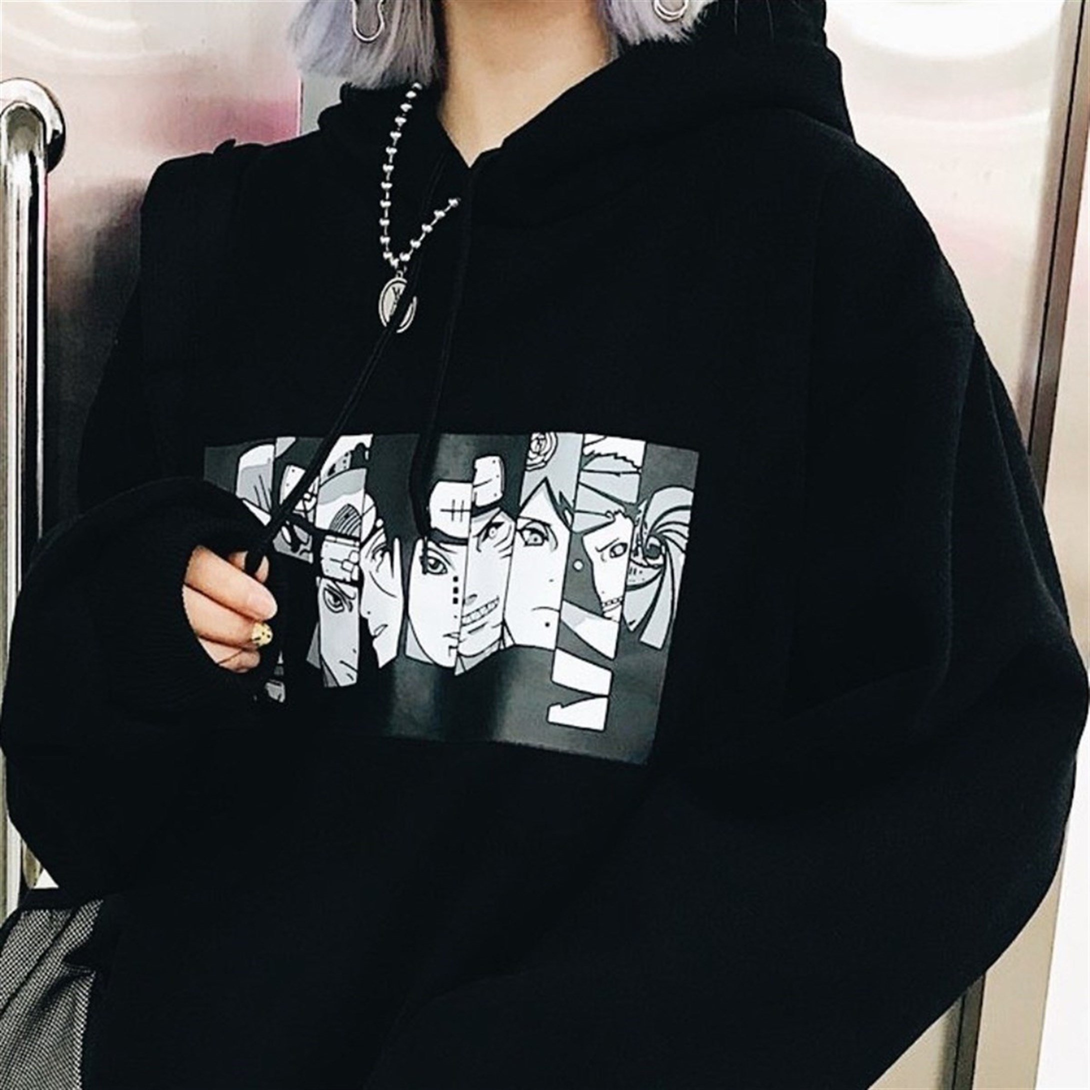 Trendiz Siyah Kapüşonlu Naruto Anime Sweatshirt
