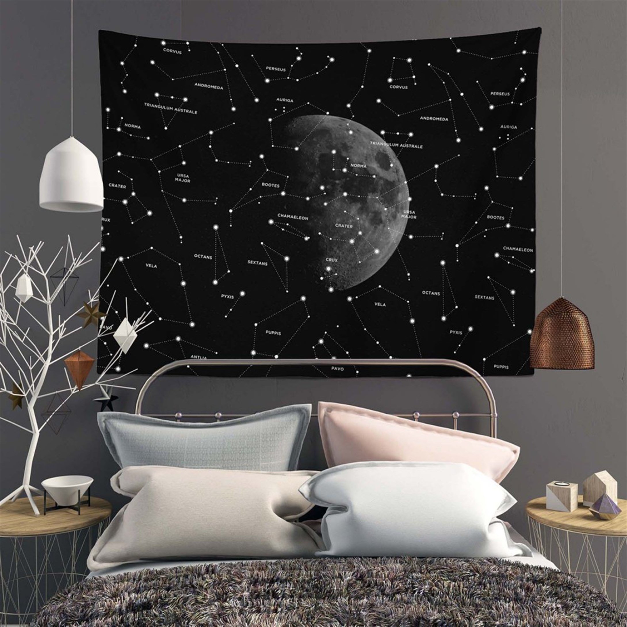 Trendiz Star Moon Siyah Duvar Halısı 75x100 W20012