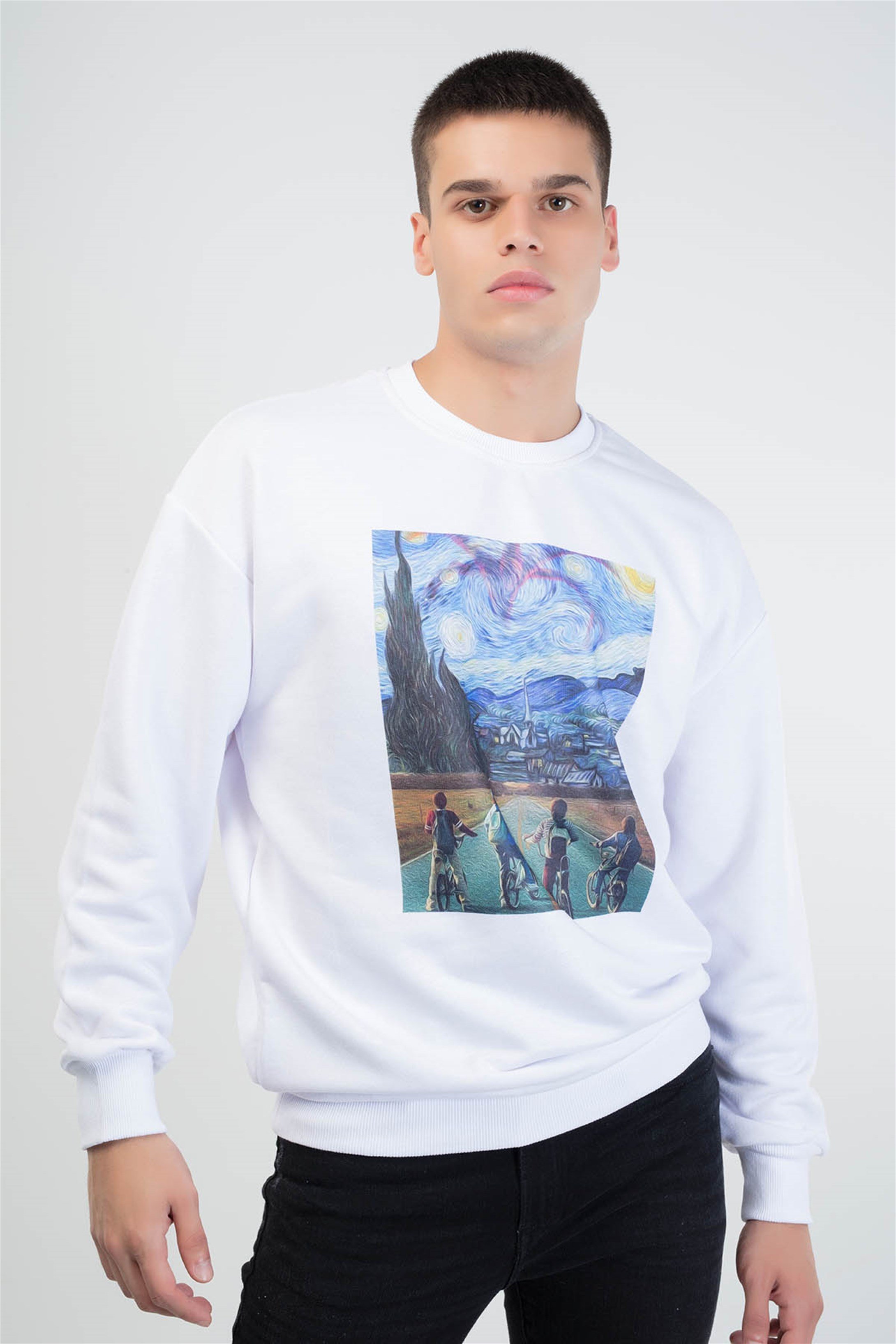 Trendiz Stranger Gogh Yuvarlak Yaka Sweatshirt Beyaz 111139