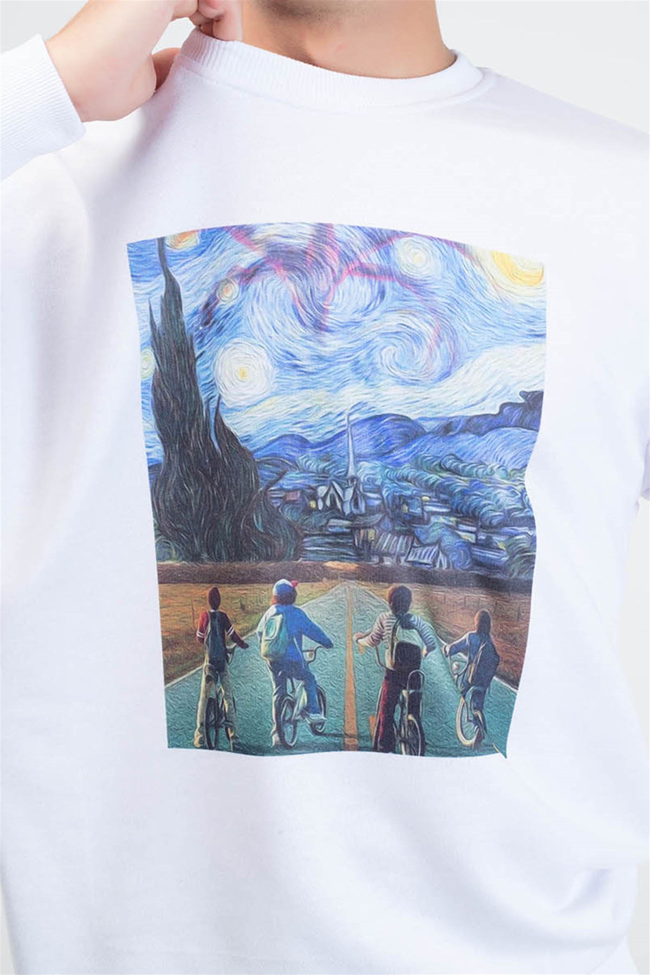 Trendiz Stranger Gogh Yuvarlak Yaka Sweatshirt Beyaz 111139
