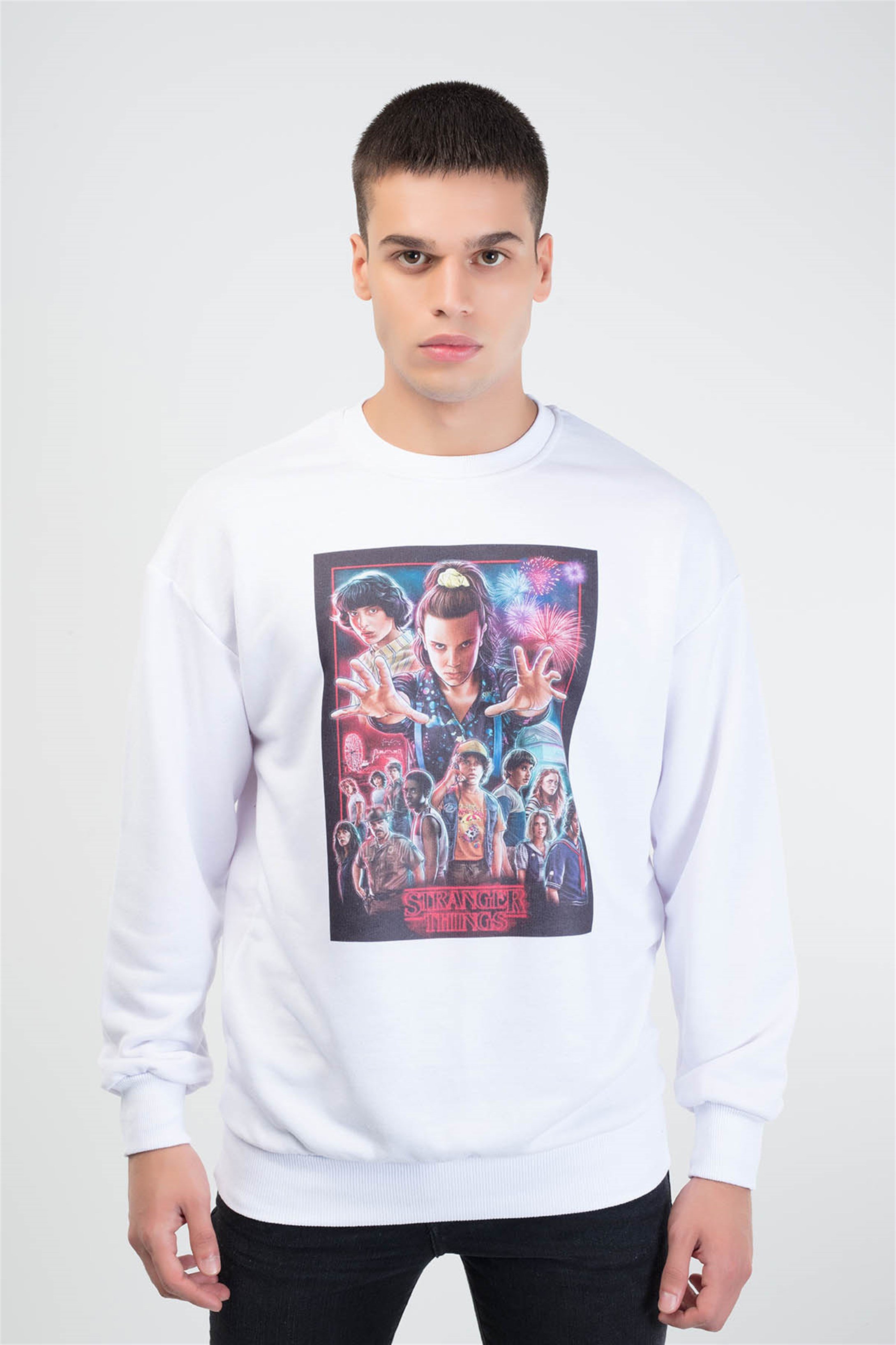 Trendiz Stranger Things Yuvarlak Yaka Sweatshirt Beyaz 111104