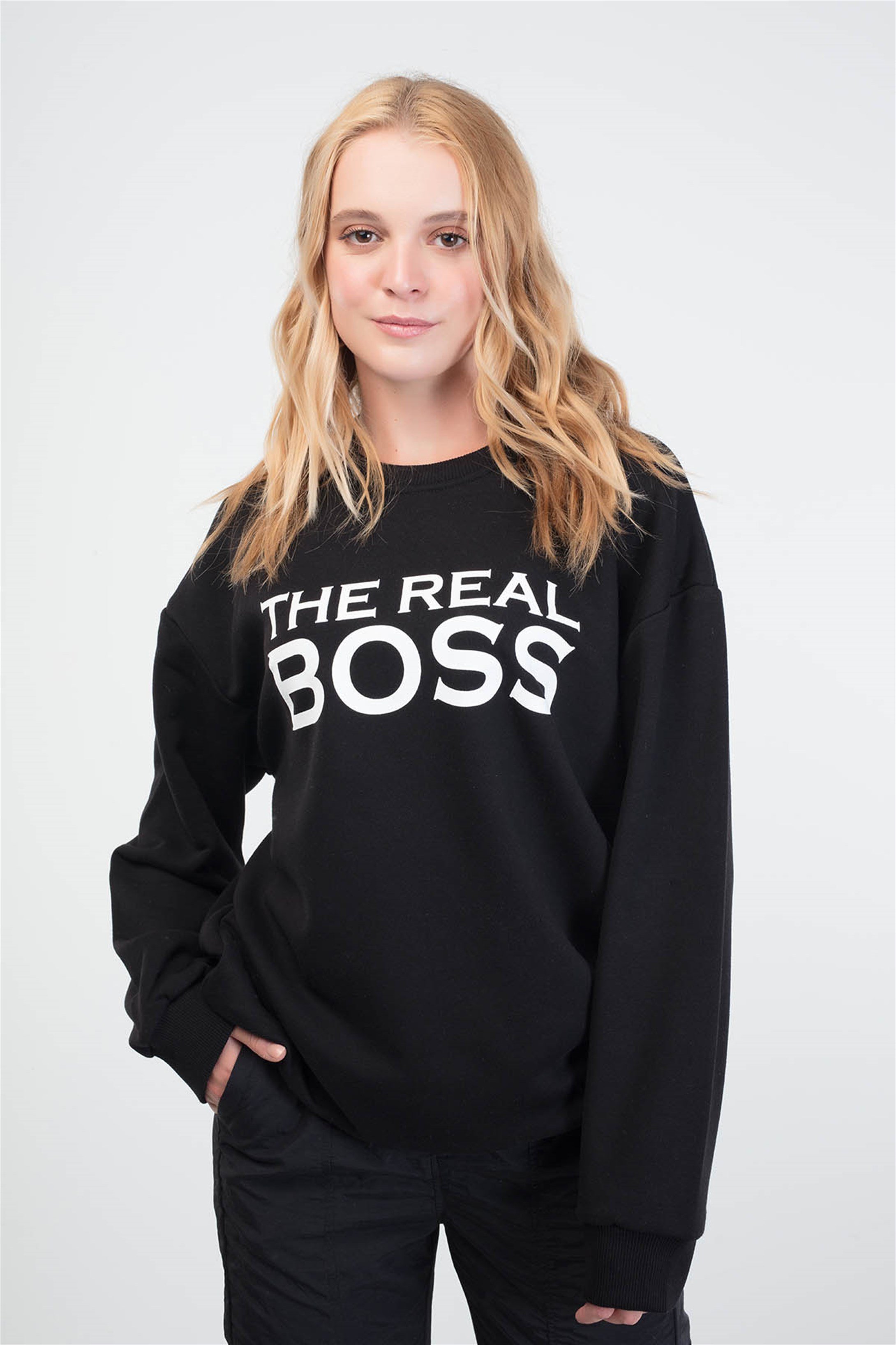 Trendiz The Boss & The Real Boss Couple Yuvarlak Yaka Sweatshirt Siyah 121112