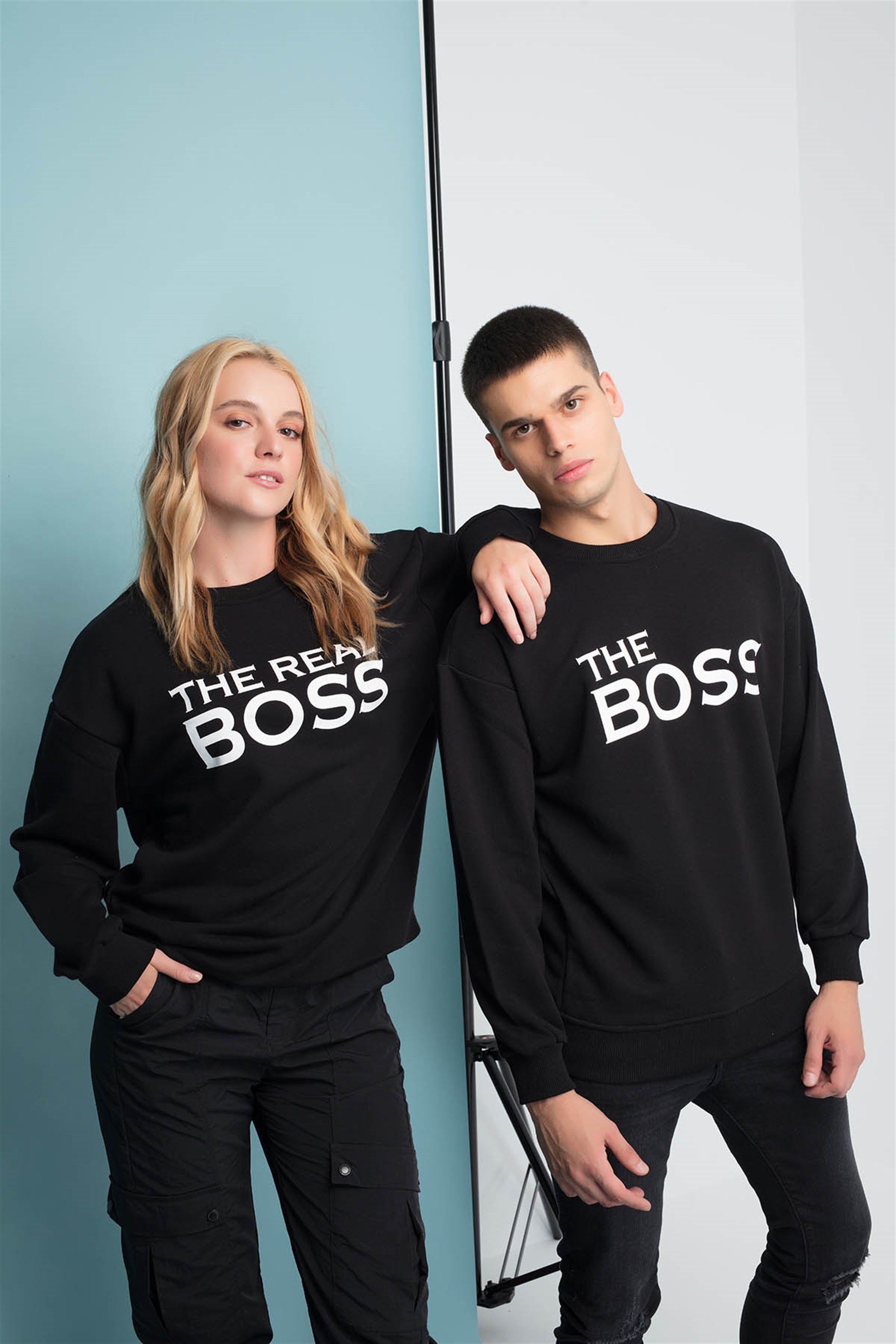 Trendiz The Boss & The Real Boss Couple Yuvarlak Yaka Sweatshirt Siyah 121112