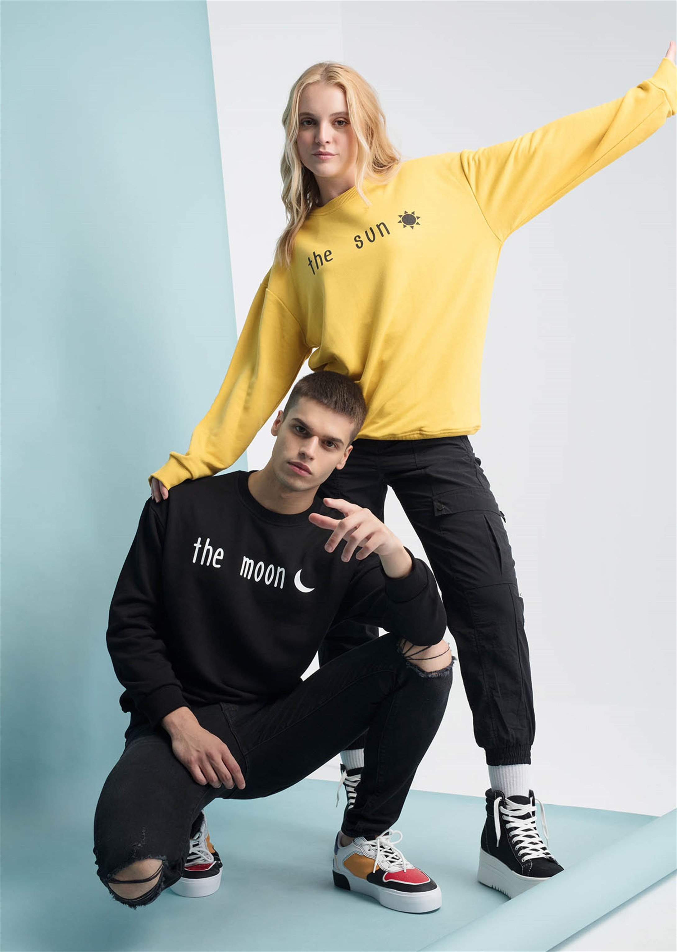 Trendiz The Moon Couple Erkek Yuvarlak Yaka Sweatshirt Siyah 121116
