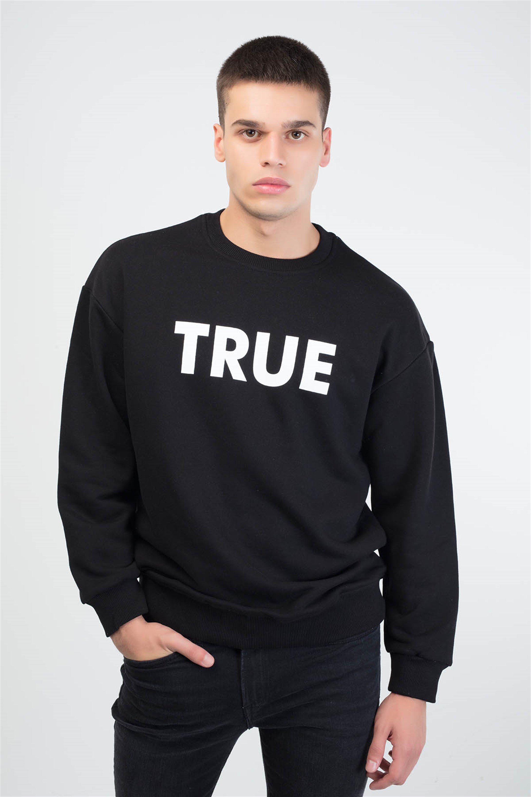 Trendiz True Couple Erkek Yuvarlak Yaka Sweatshirt Siyah 121103