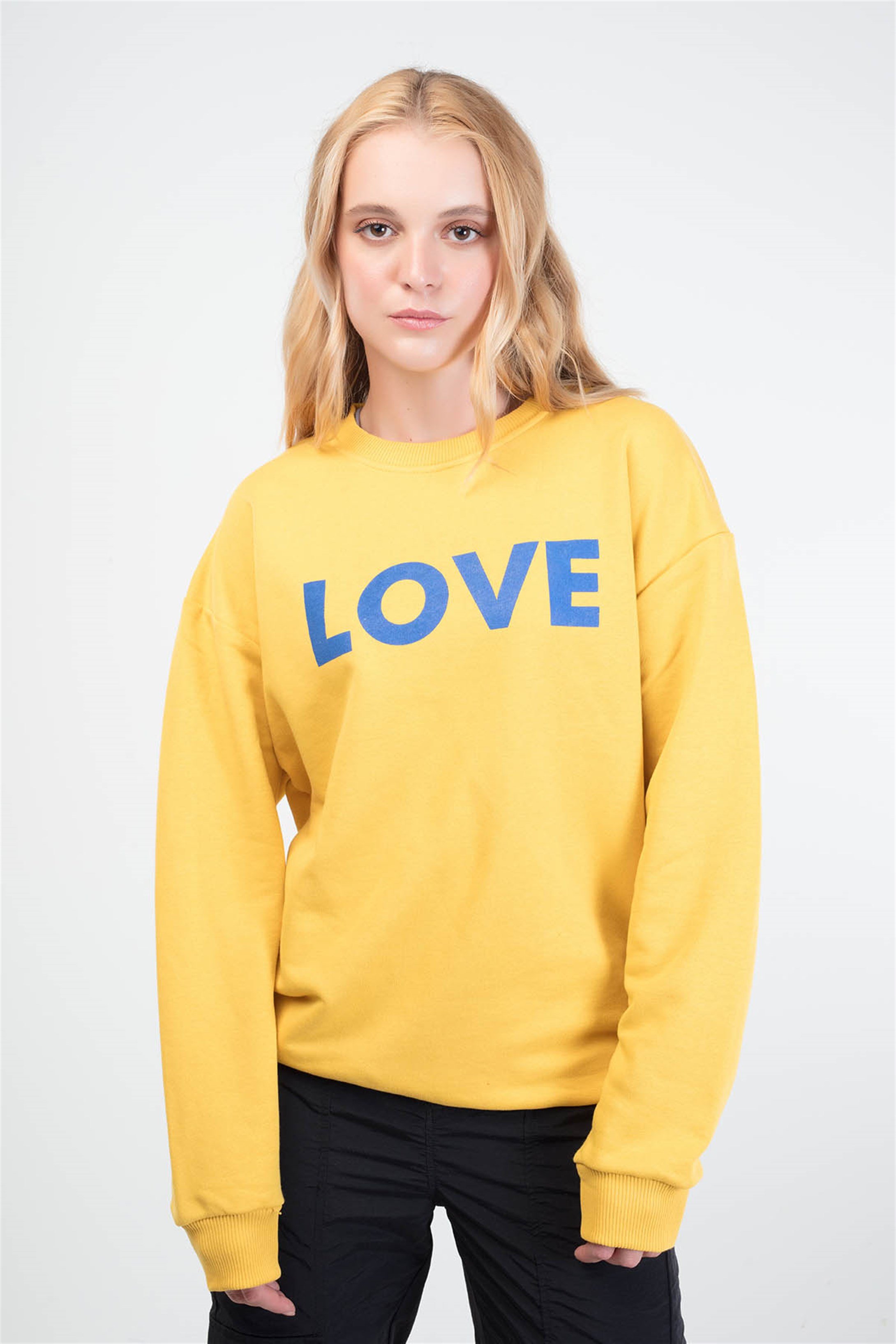Trendiz True Couple Yuvarlak Yaka Sweatshirt Mavi Sarı 121104