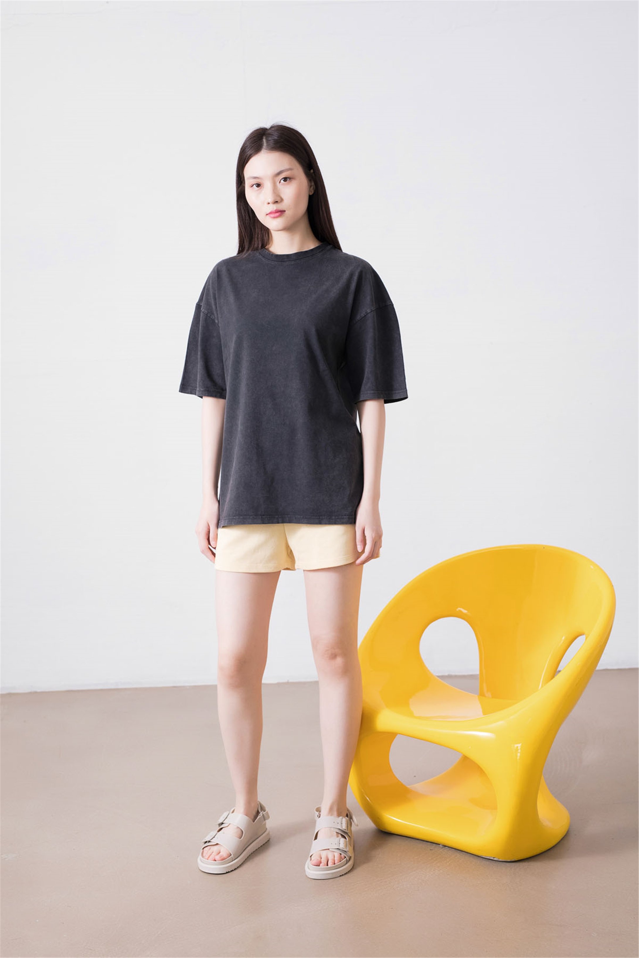 Trendiz Unisex Basic Yıkamalı Tshirt Antrasit