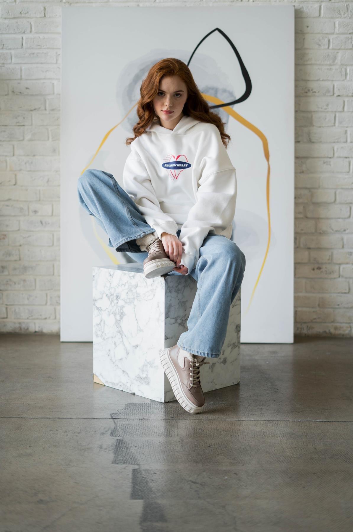 Trendiz Unisex Broken Heart Sweatshirt Hoodie Beyaz