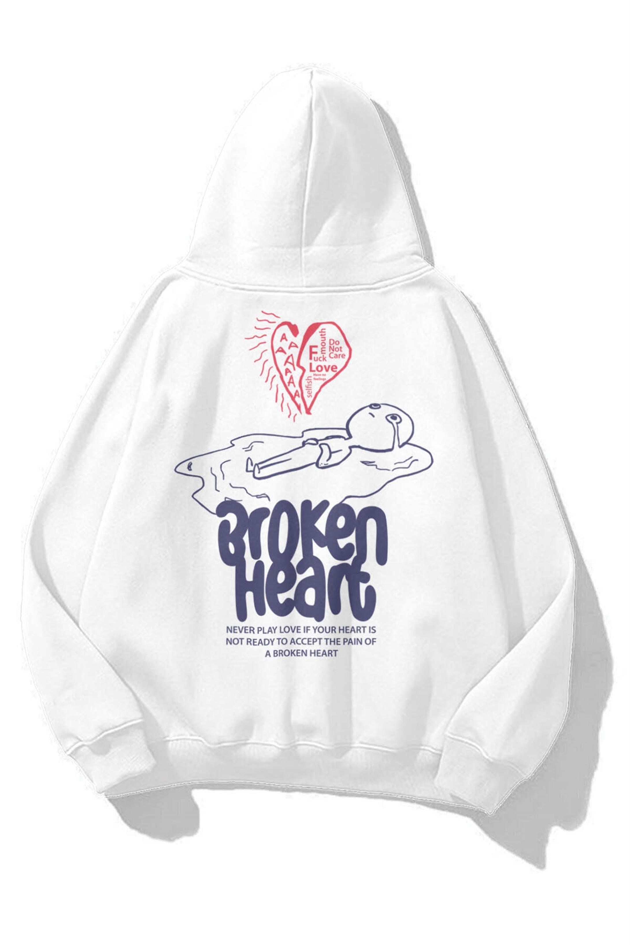Trendiz Unisex Broken Heart Sweatshirt Beyaz
