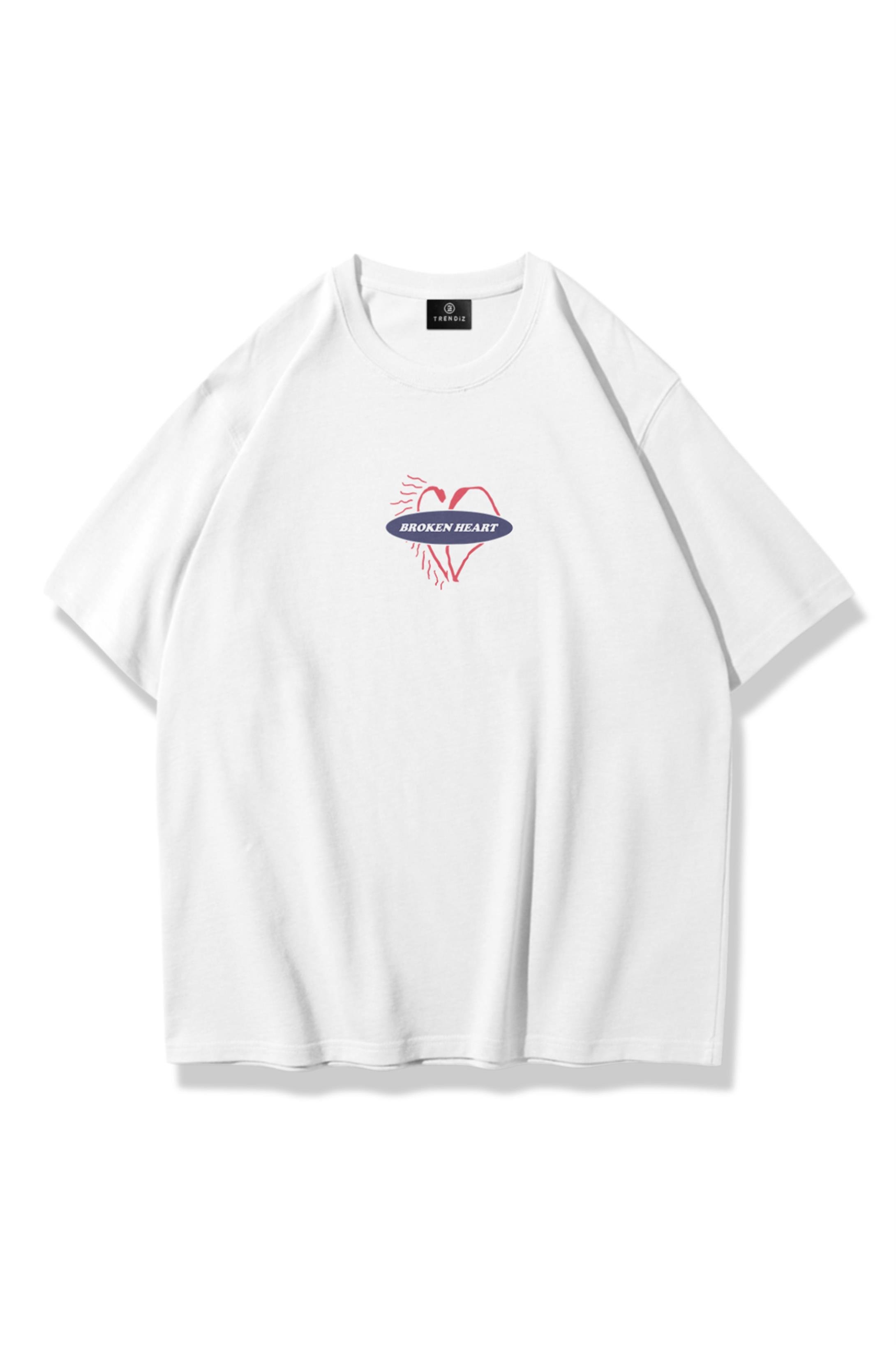 Trendiz Unisex Broken Heart Tshirt Beyaz